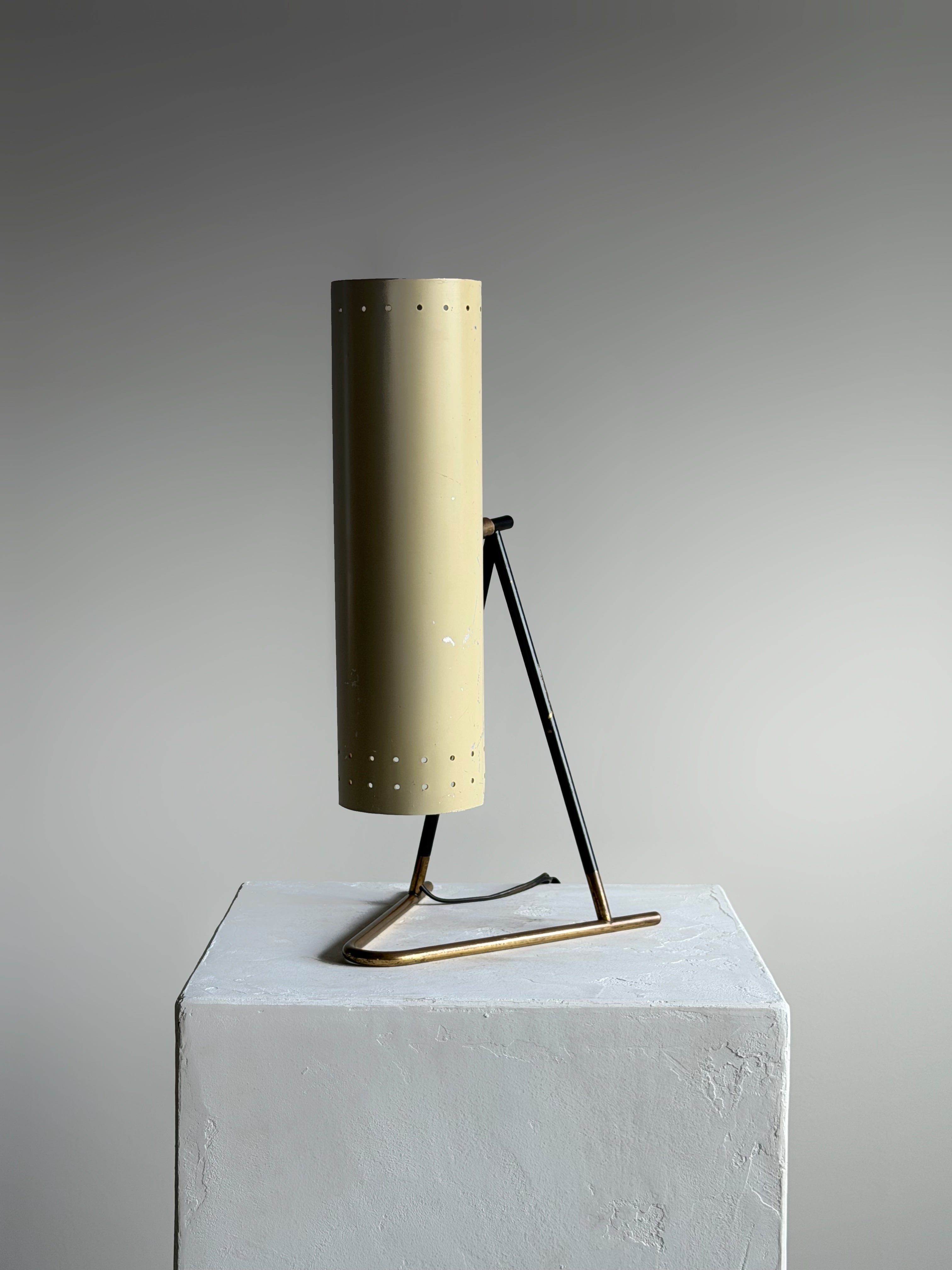 White and Brass Table Lamp 1950s Stilux Italy