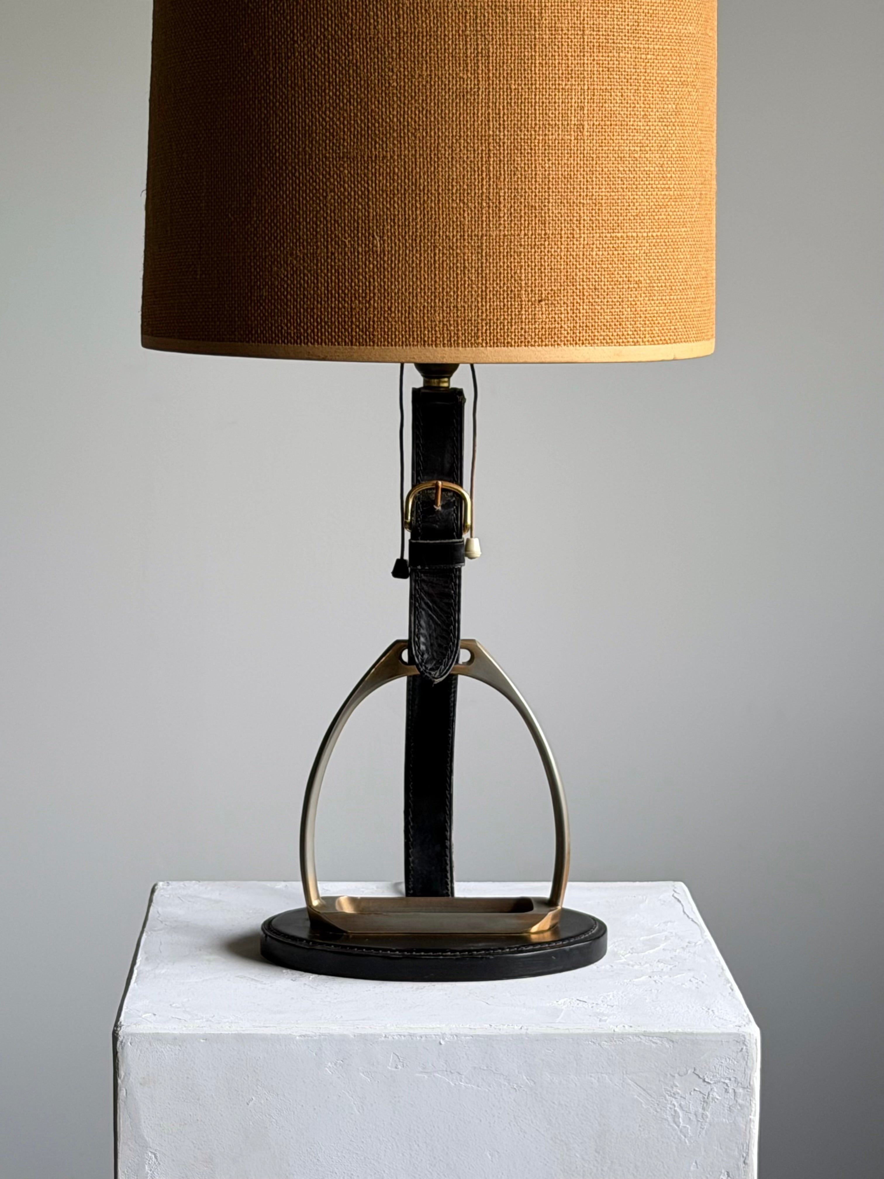 Longchamp Stirrup Stitched Leather Lamp, France 1950s　