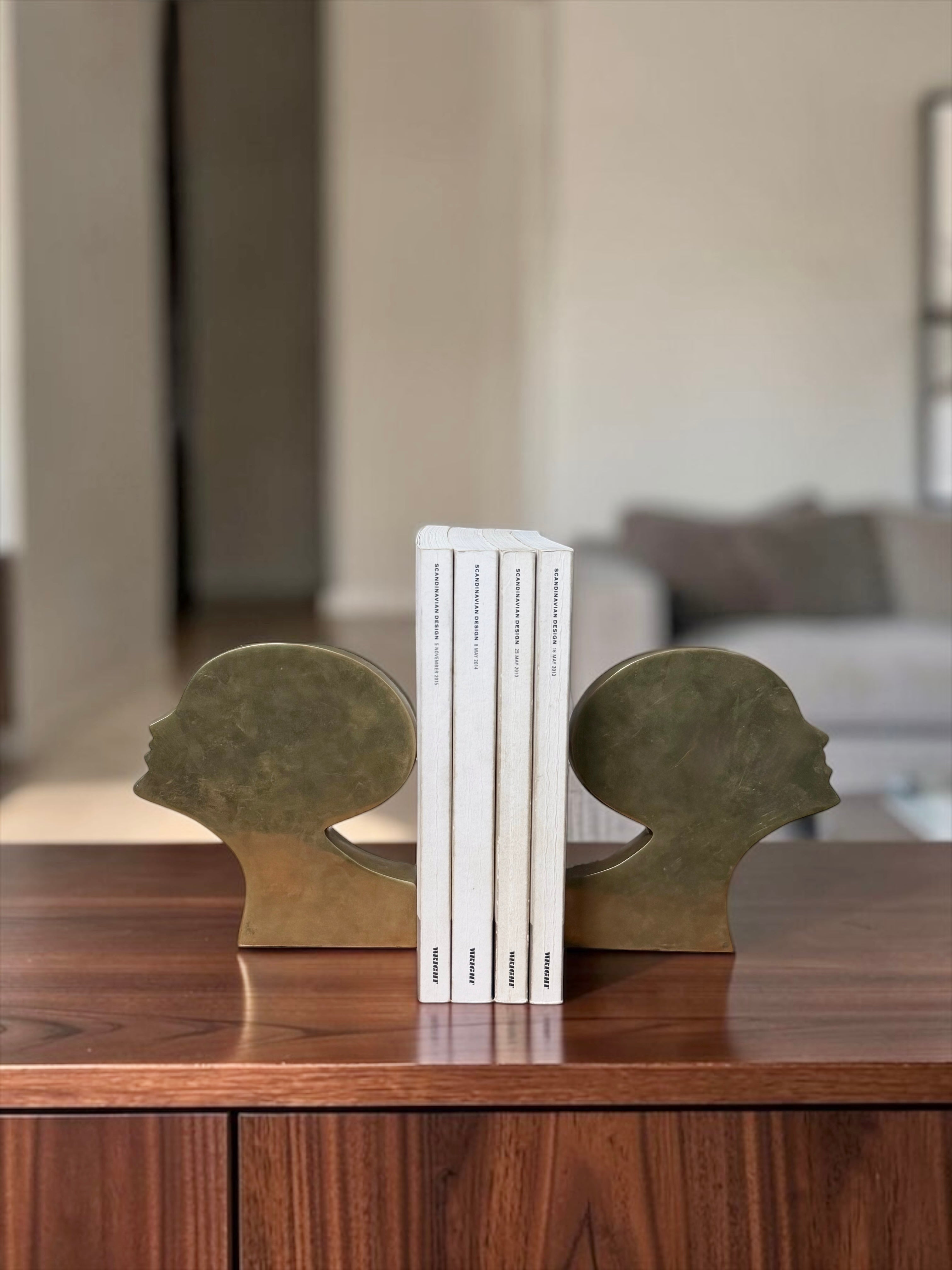Pair of Sculptural Brass Profile Bookends