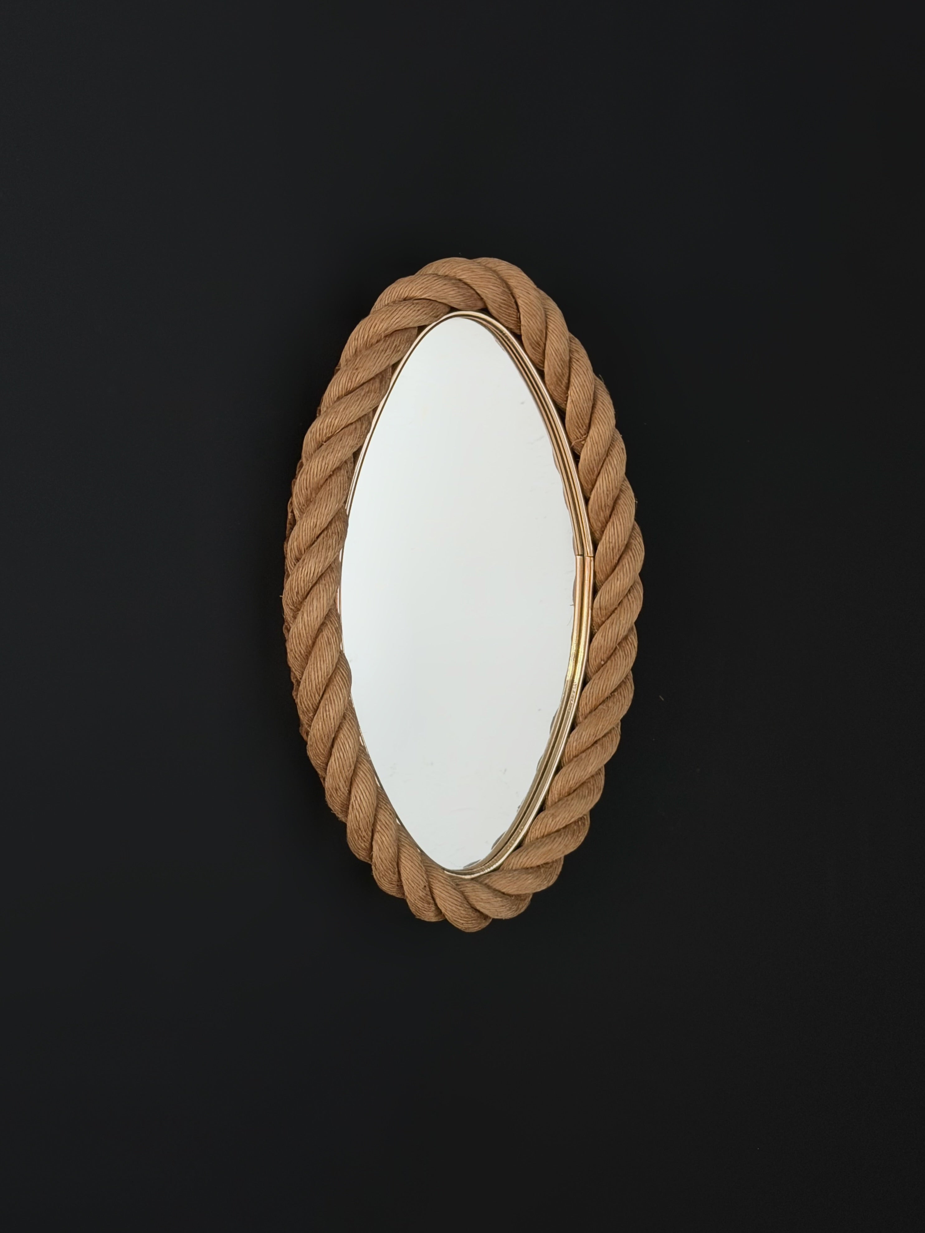 Rope Oval Mirror by Adrien Audoux & Frida Minet, France 1950s
