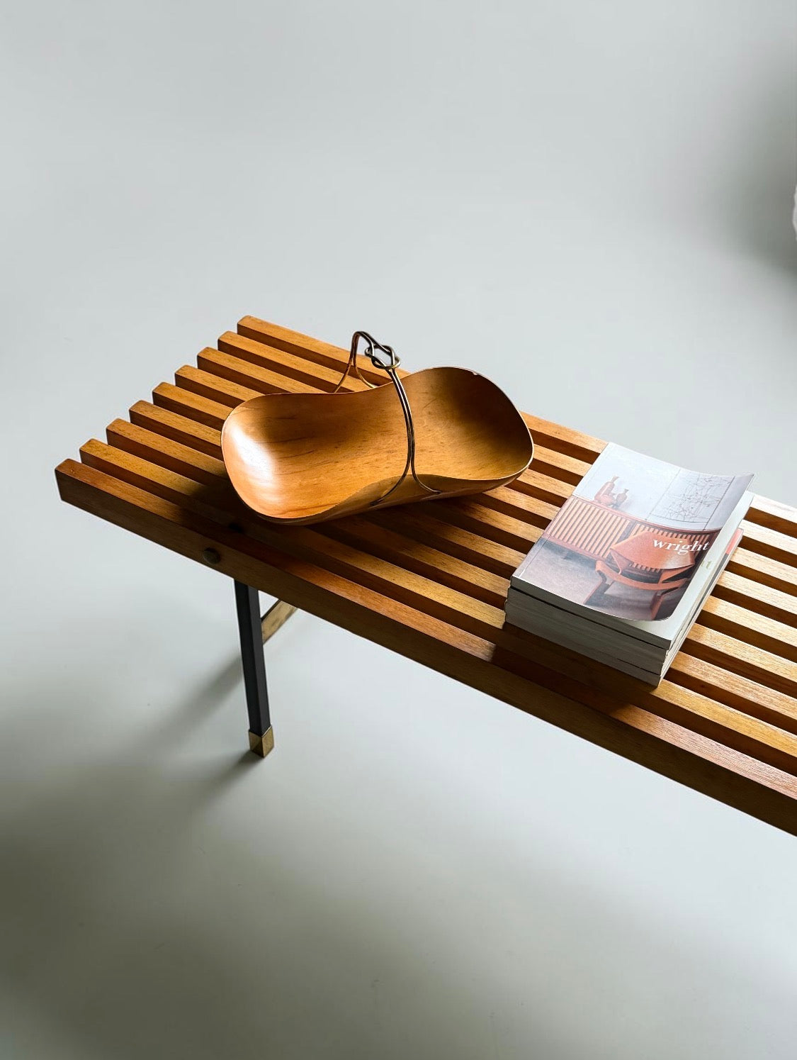 Modernist Italian Bench in Wood and Metal, 1950s
