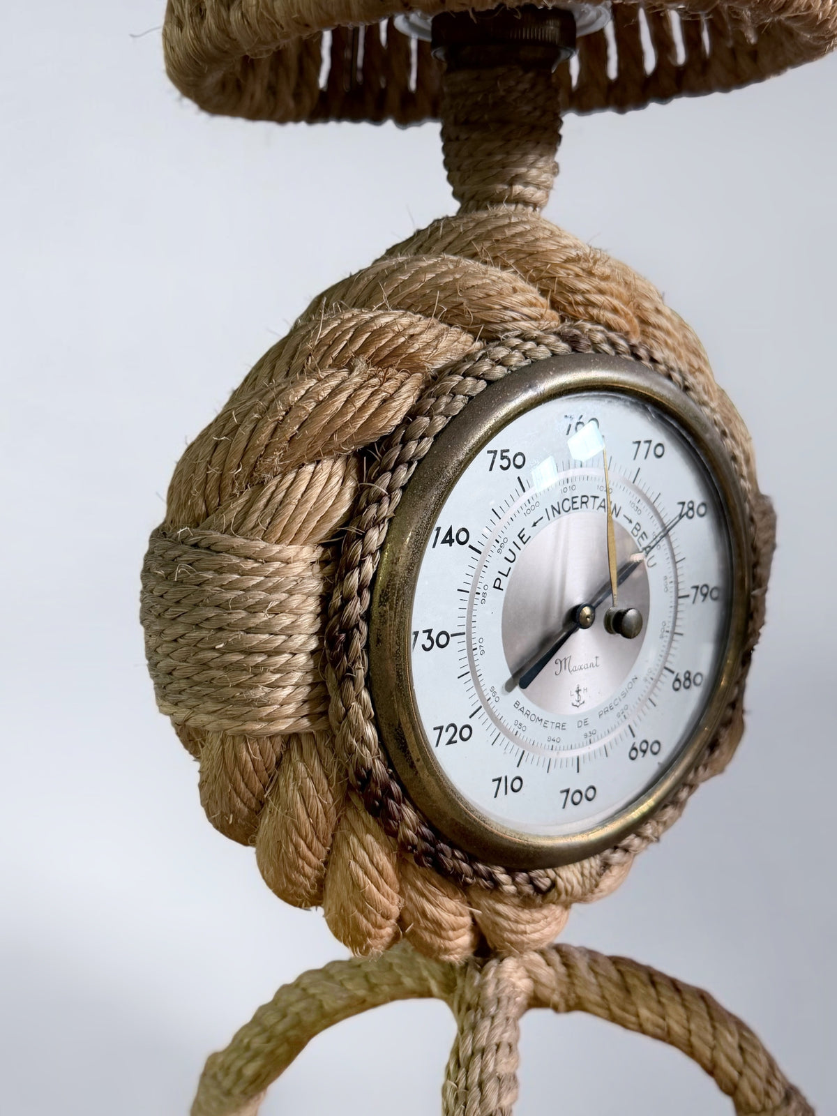 Rope Table Lamp with Maxant Precision Barometer by Adrien Audoux & Frida Minet, France, 1950s