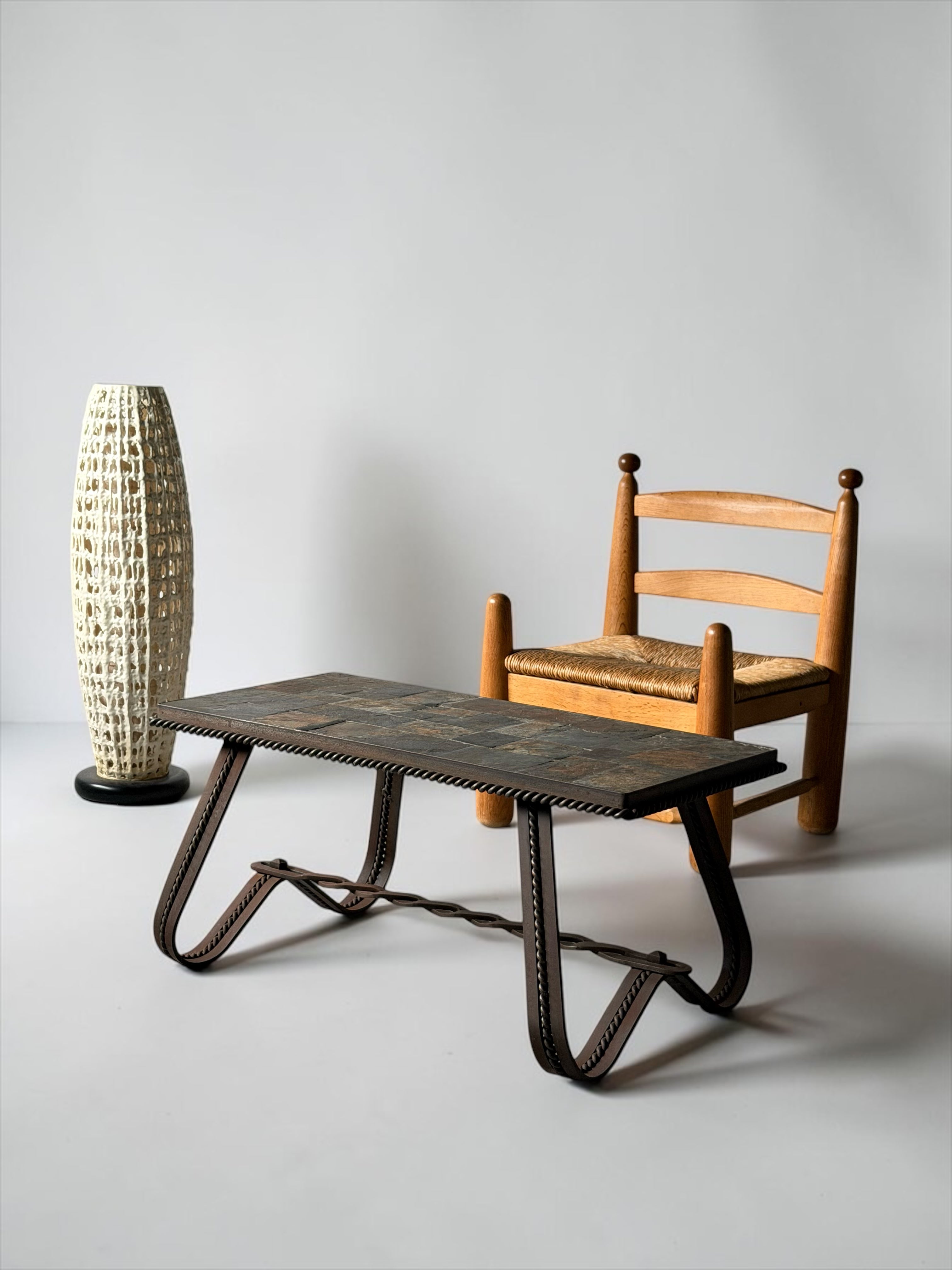 Coffee Table with Slate Mosaic Top and Twisted Iron Base　