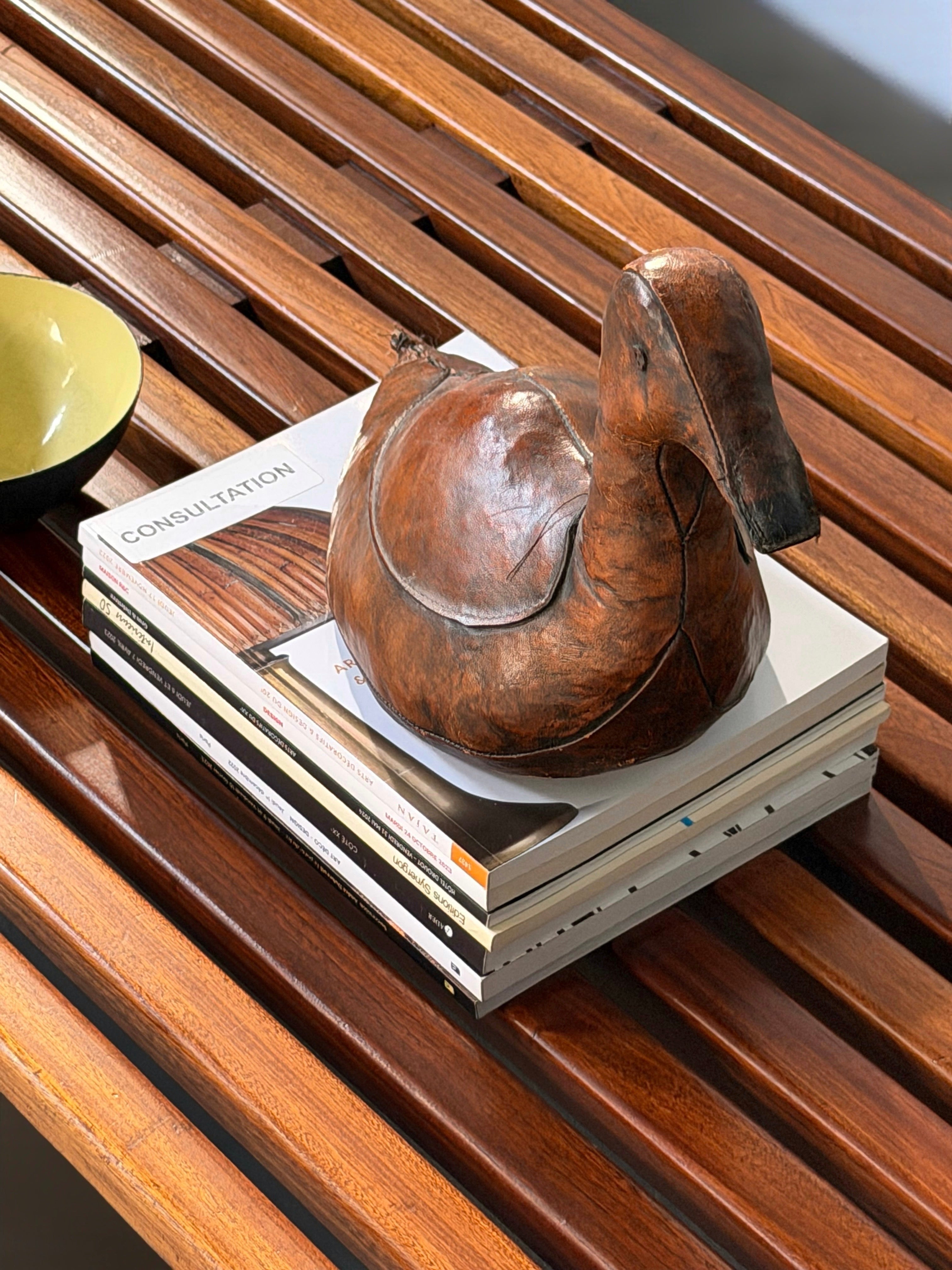 Vintage Leather Duck Doorstop by Dimitri Omersa for Abercrombie & Fitch, England 1950s