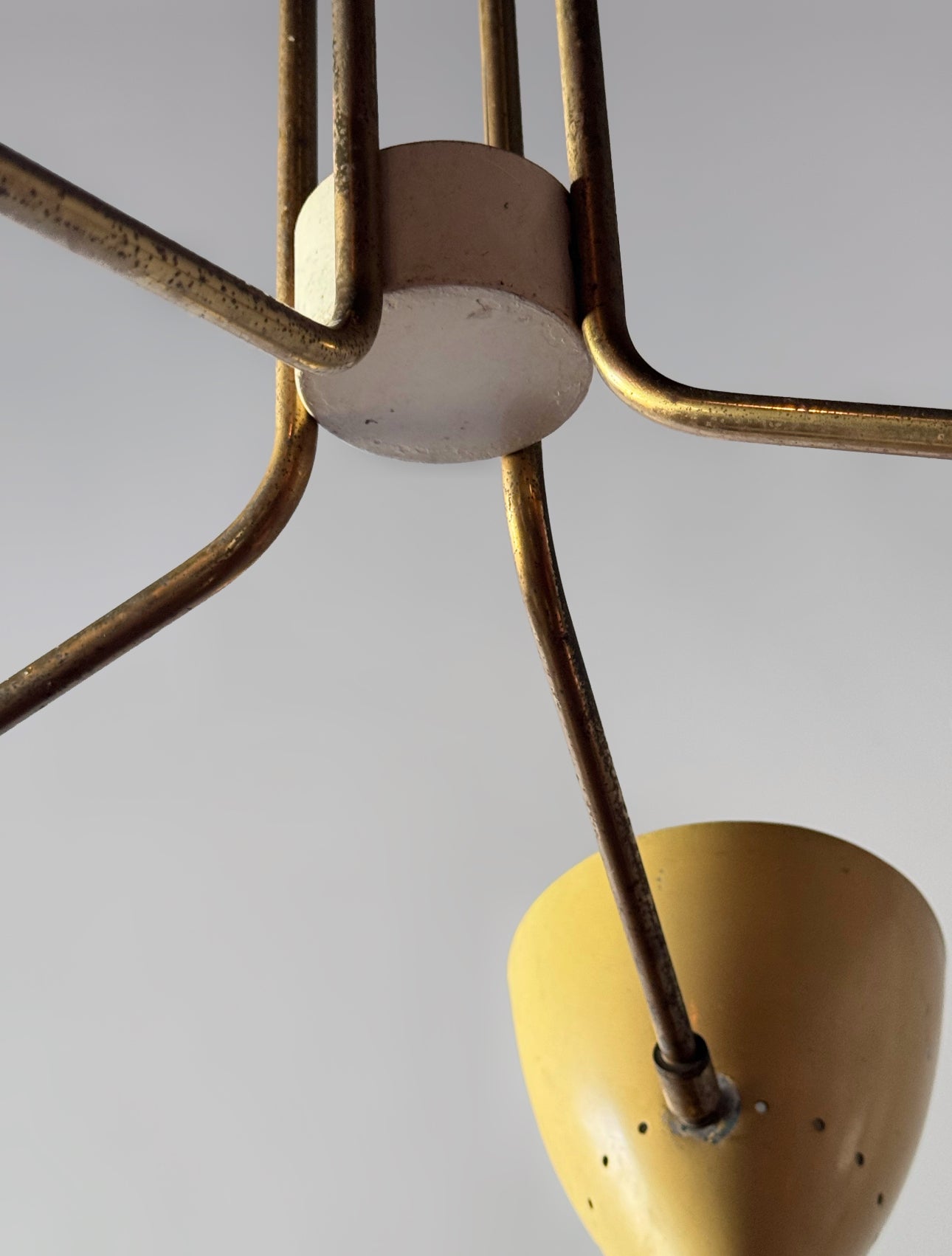 Italian Brass Chandelier with four Colorful Shades, 1950s　　