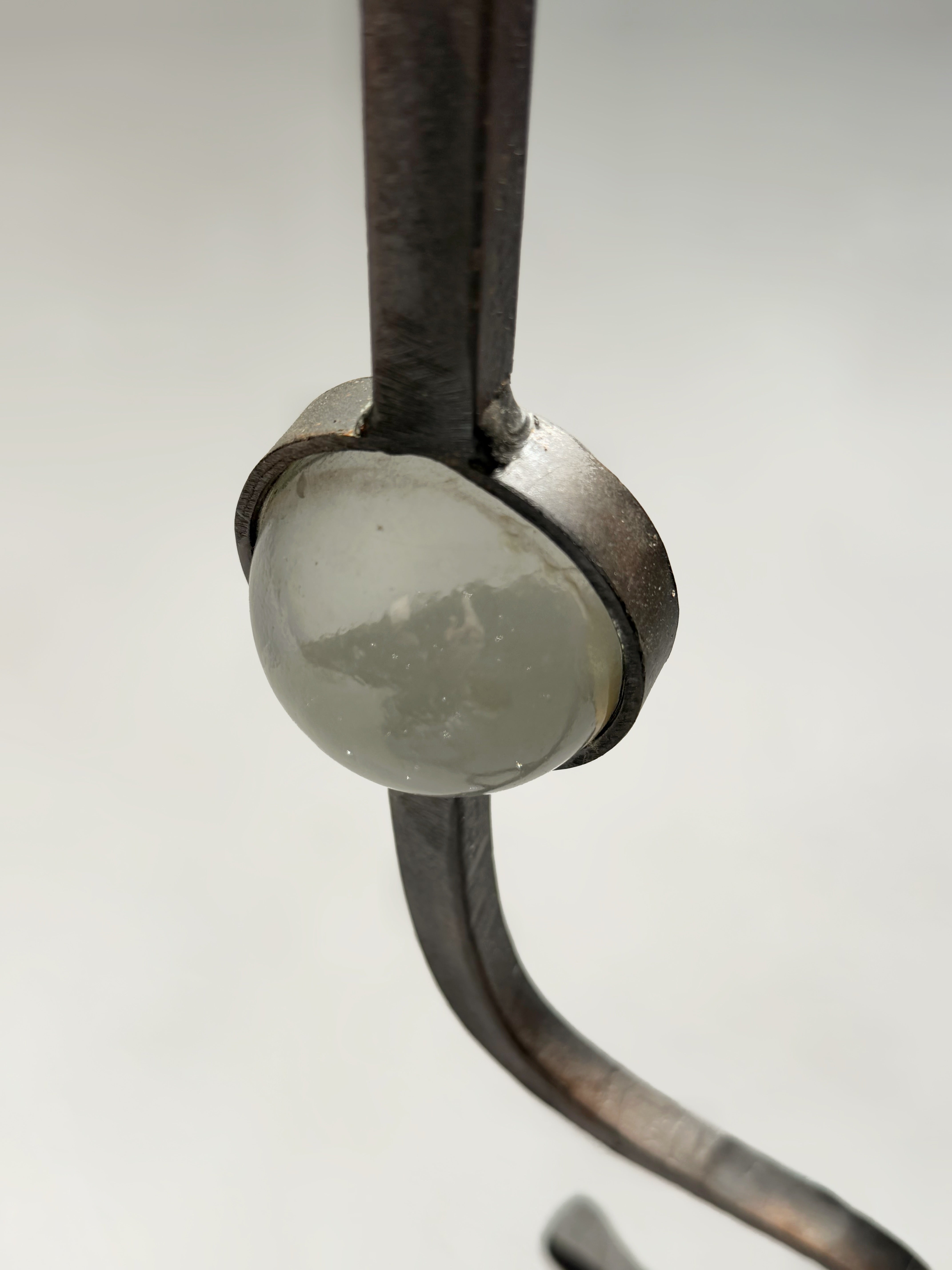 Three-Arm Wrought Iron Candle Holder with Glass Accents, 1950s　
