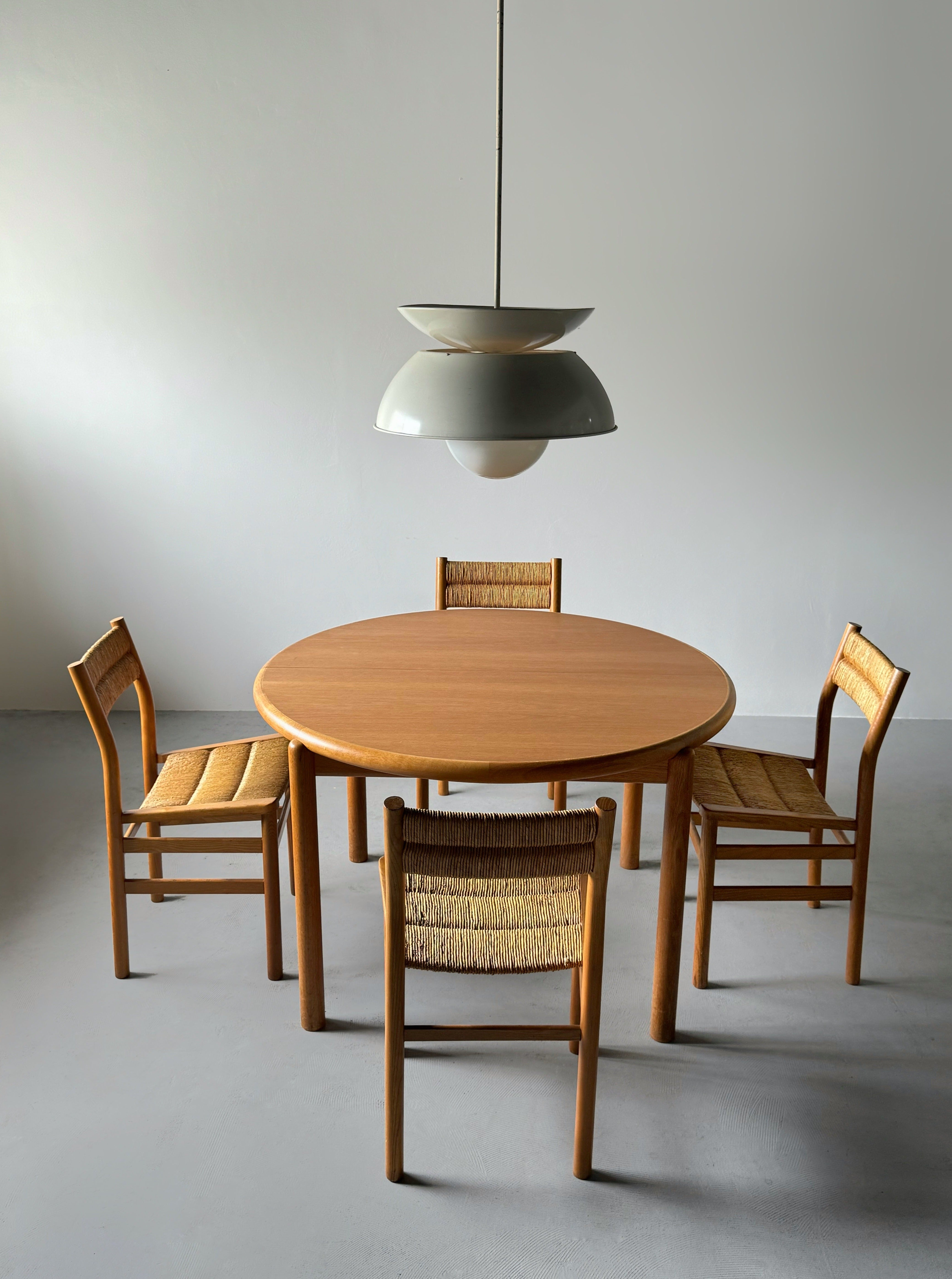 Set of 4 "Week-End" Rush Dining chairs in ash and straw by Pierre Gautier Delaye