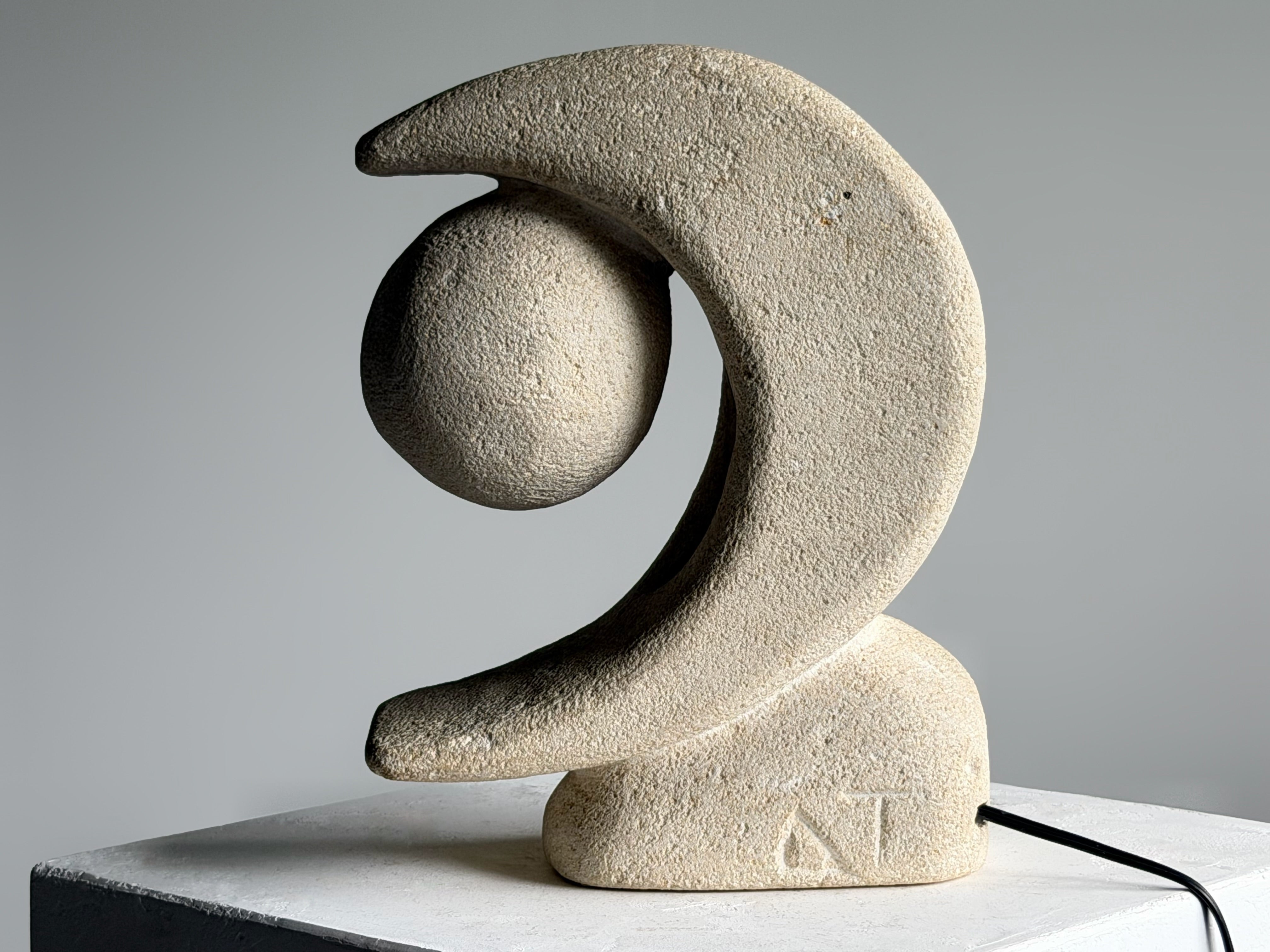 Carved Stone Lamp By Pierre Albert Tormost, 1960s　　