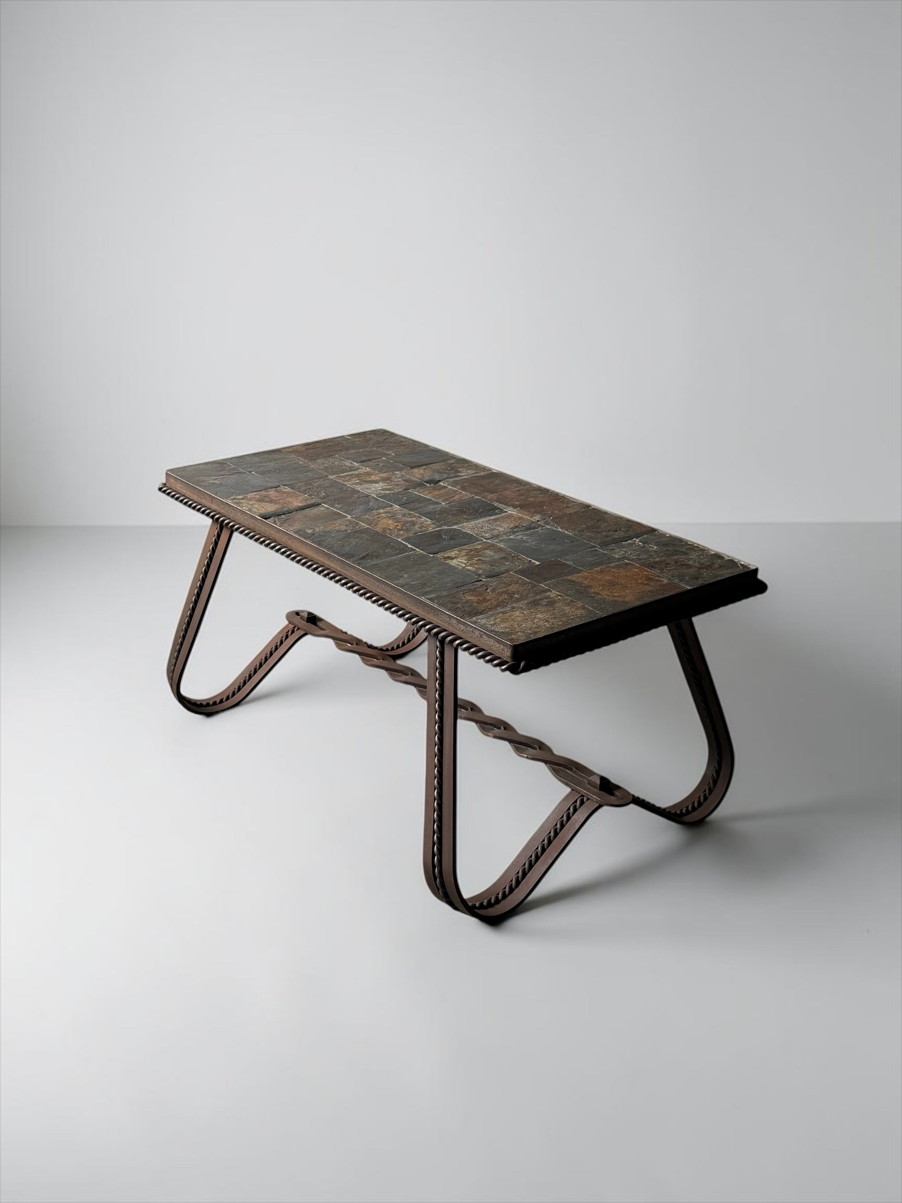 Coffee Table with Slate Mosaic Top and Twisted Iron Base　