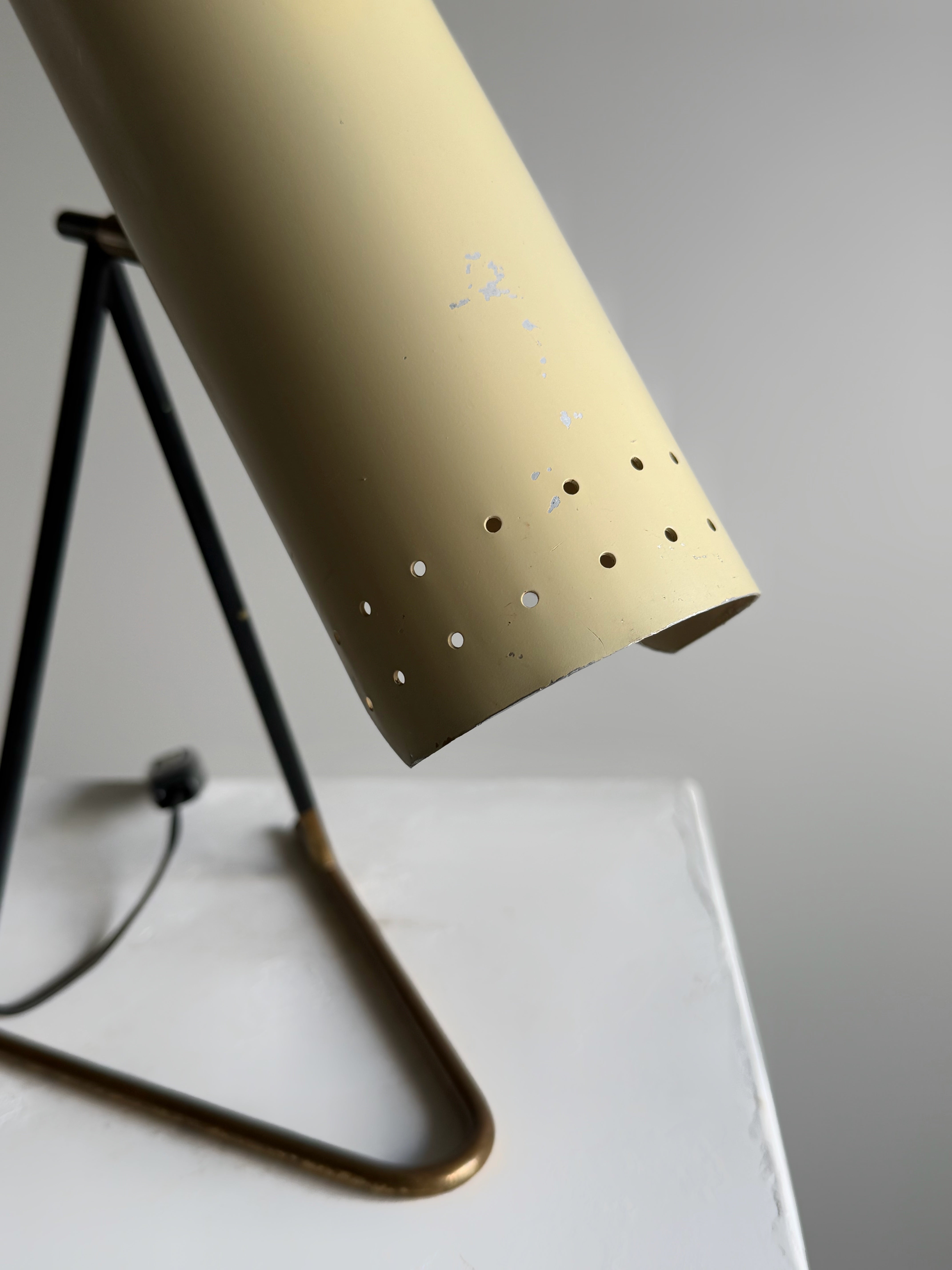 White and Brass Table Lamp 1950s Stilux Italy