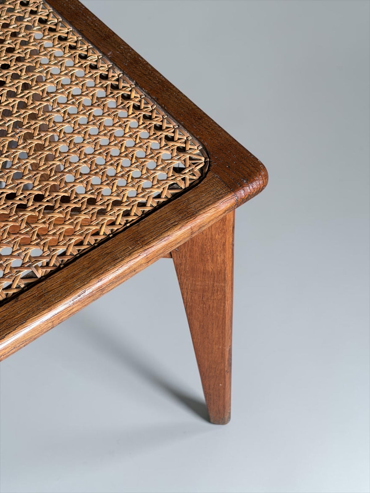 Reconstruction Oak & Cane Stool in the Style of Gascoin, France, 1950's