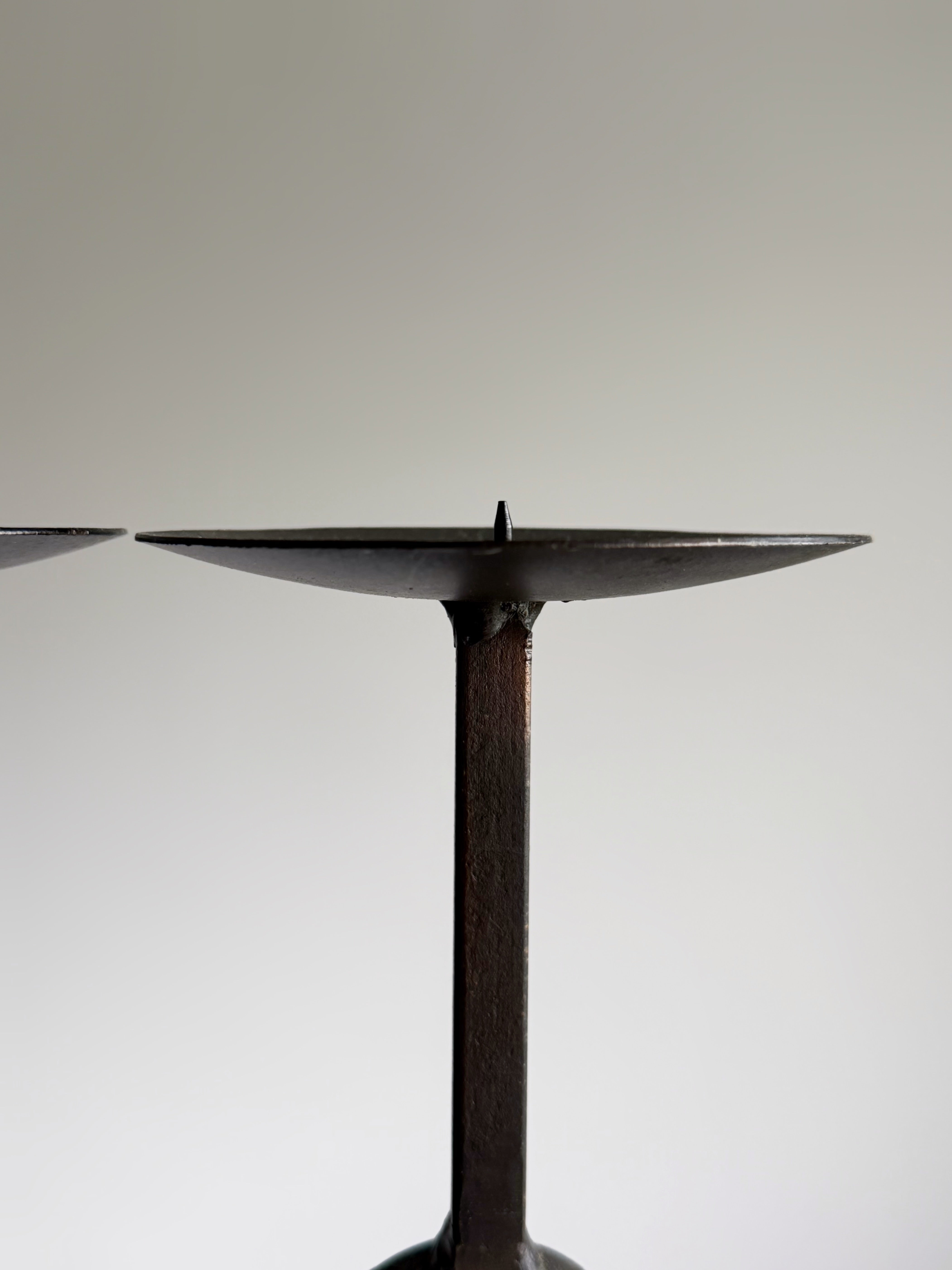 Three-Arm Wrought Iron Candle Holder with Glass Accents, 1950s　