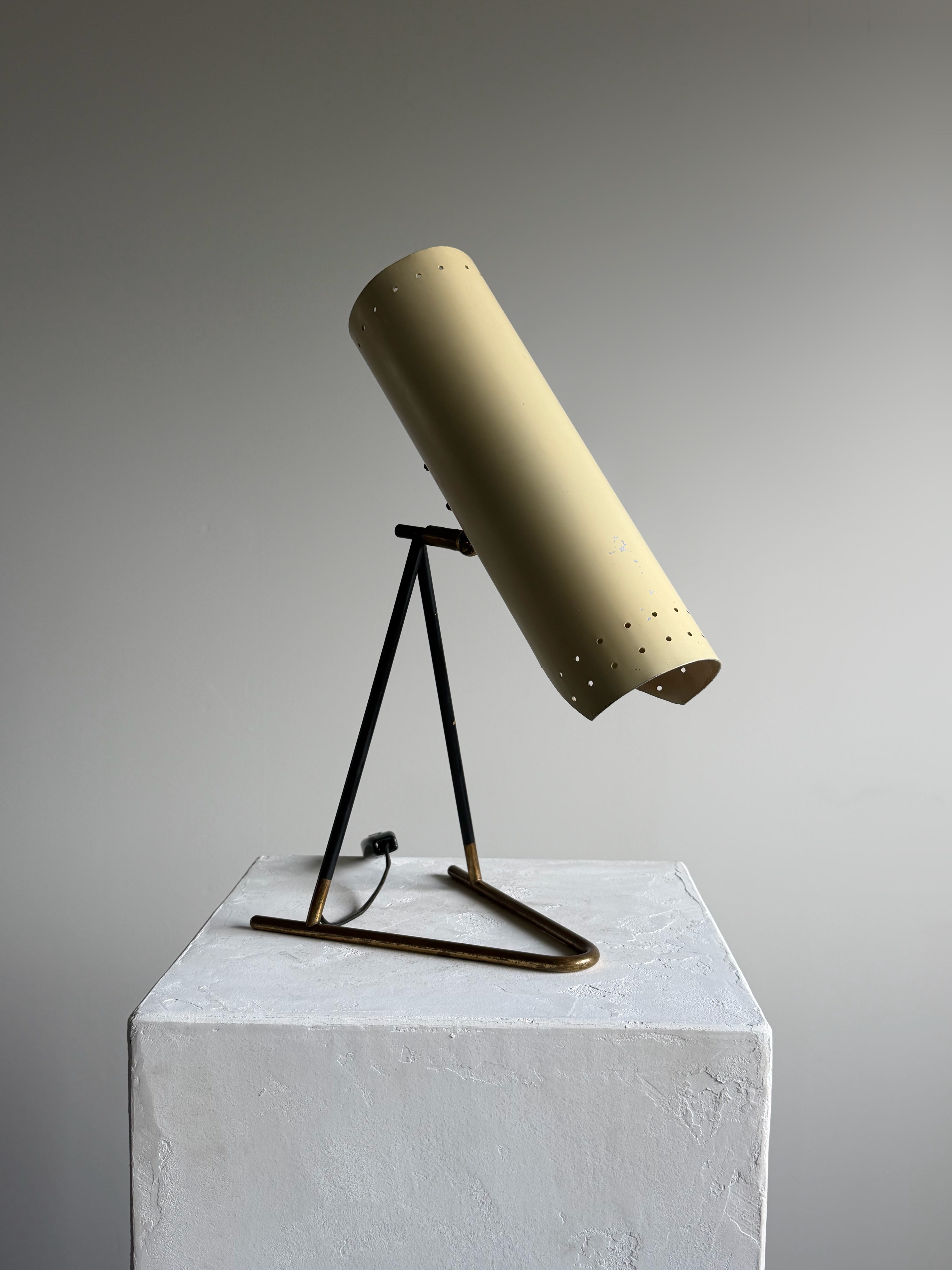 White and Brass Table Lamp 1950s Stilux Italy