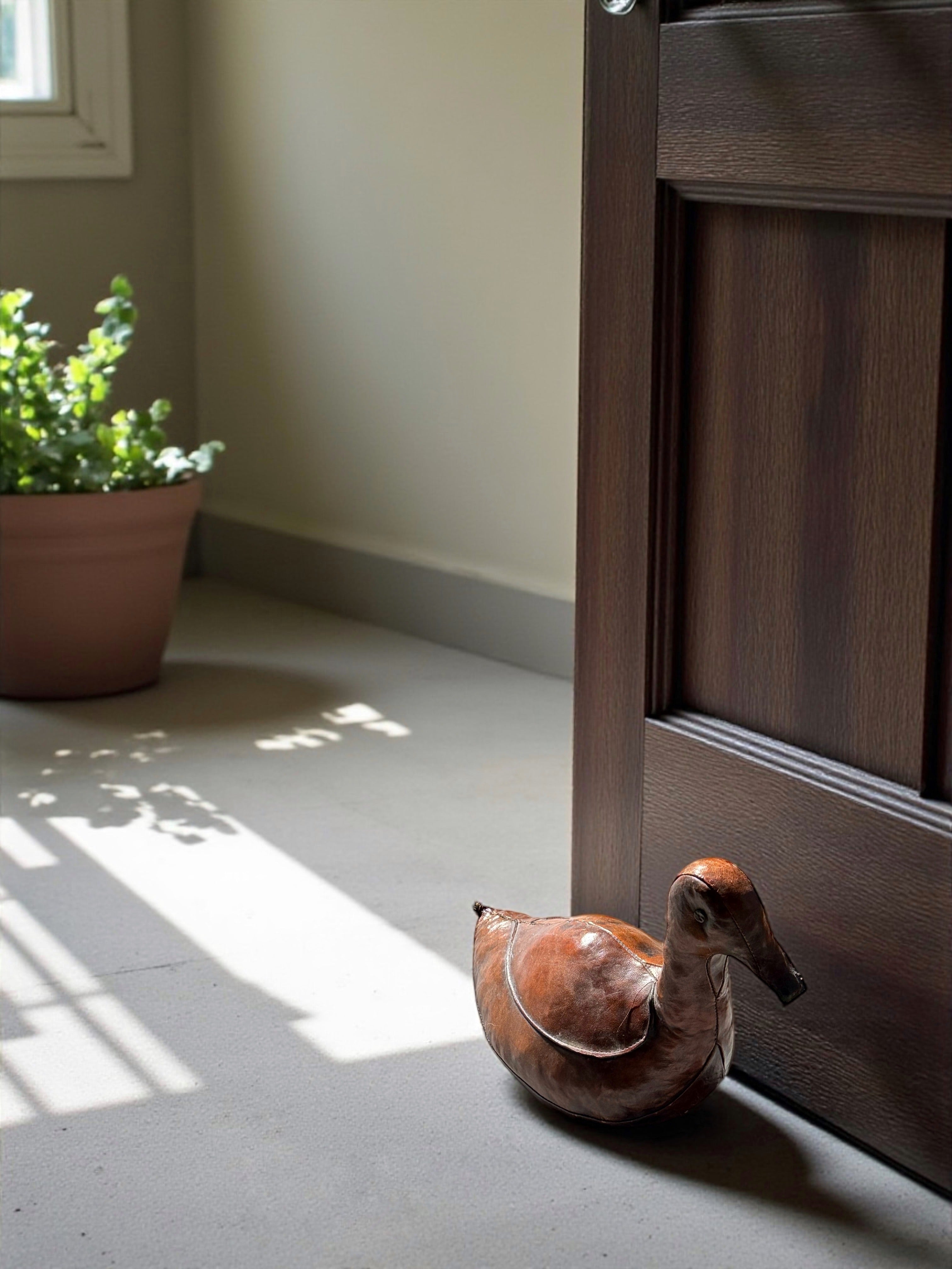 Vintage Leather Duck Doorstop by Dimitri Omersa for Abercrombie & Fitch, England 1950s