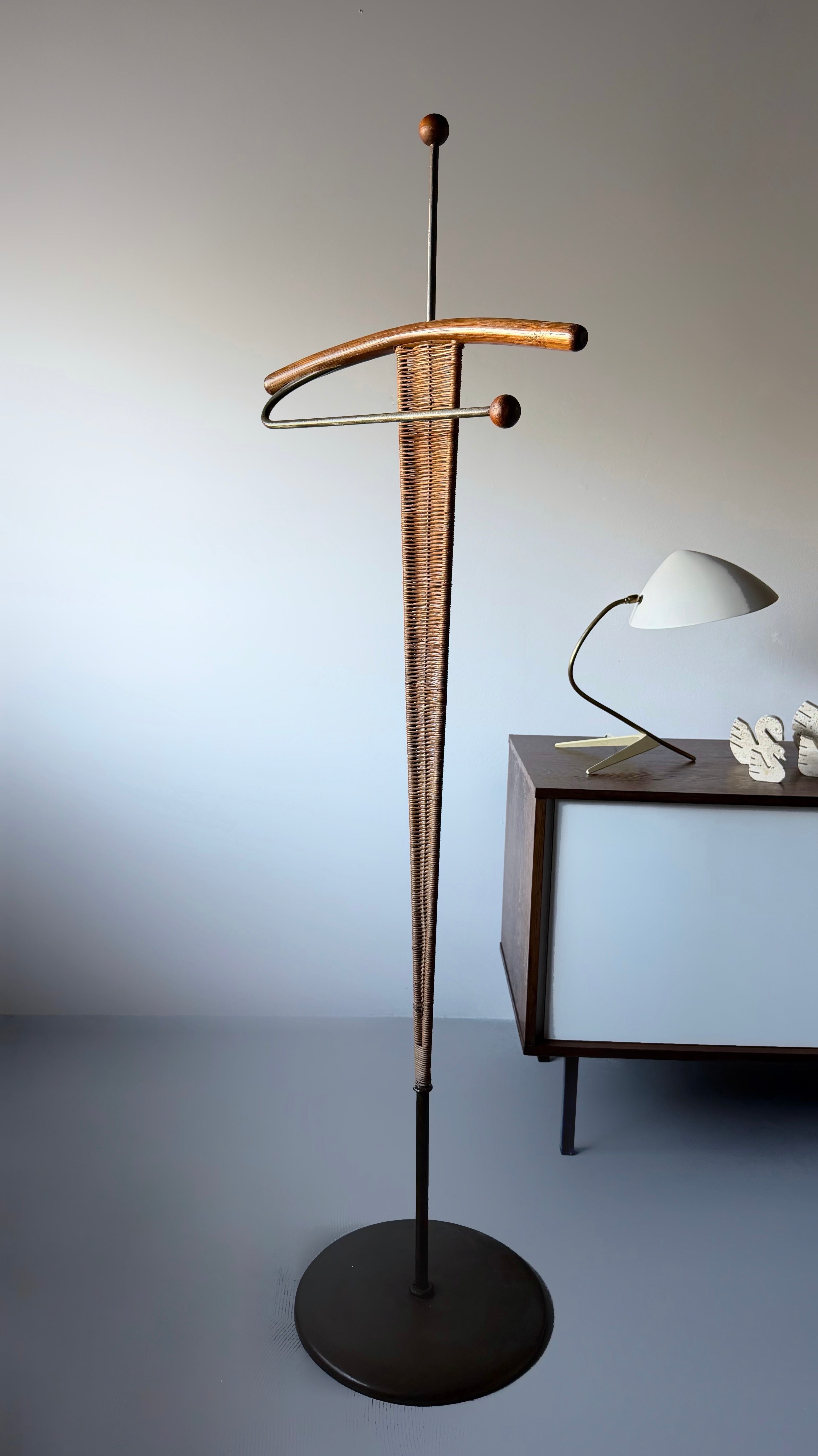 Sculptural Coat Stand in Rattan and Iron, Netherlands 1950s–60s