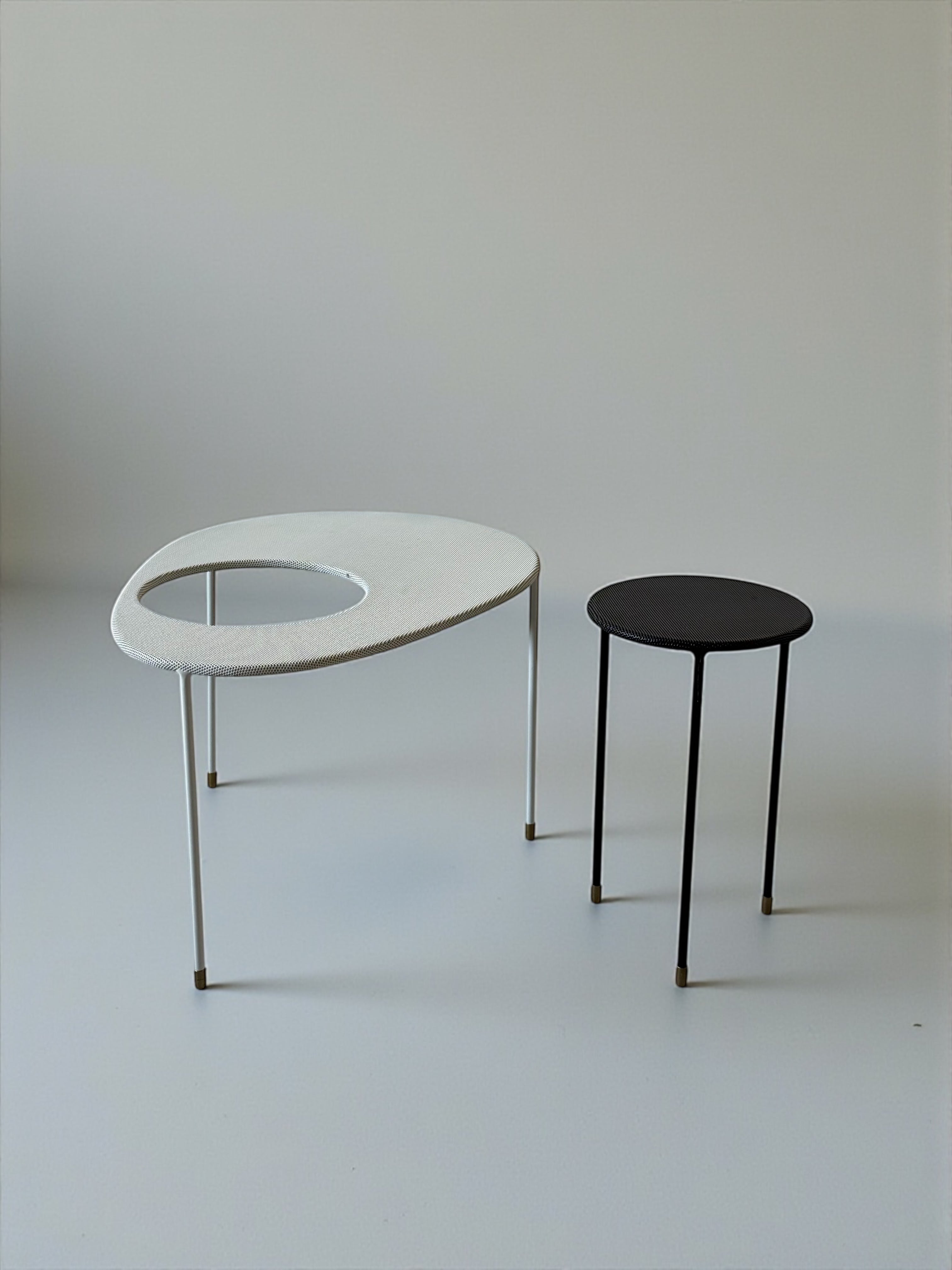 Kangaroo side tables by Mathieu Mategot set of two in black & White for Gubi