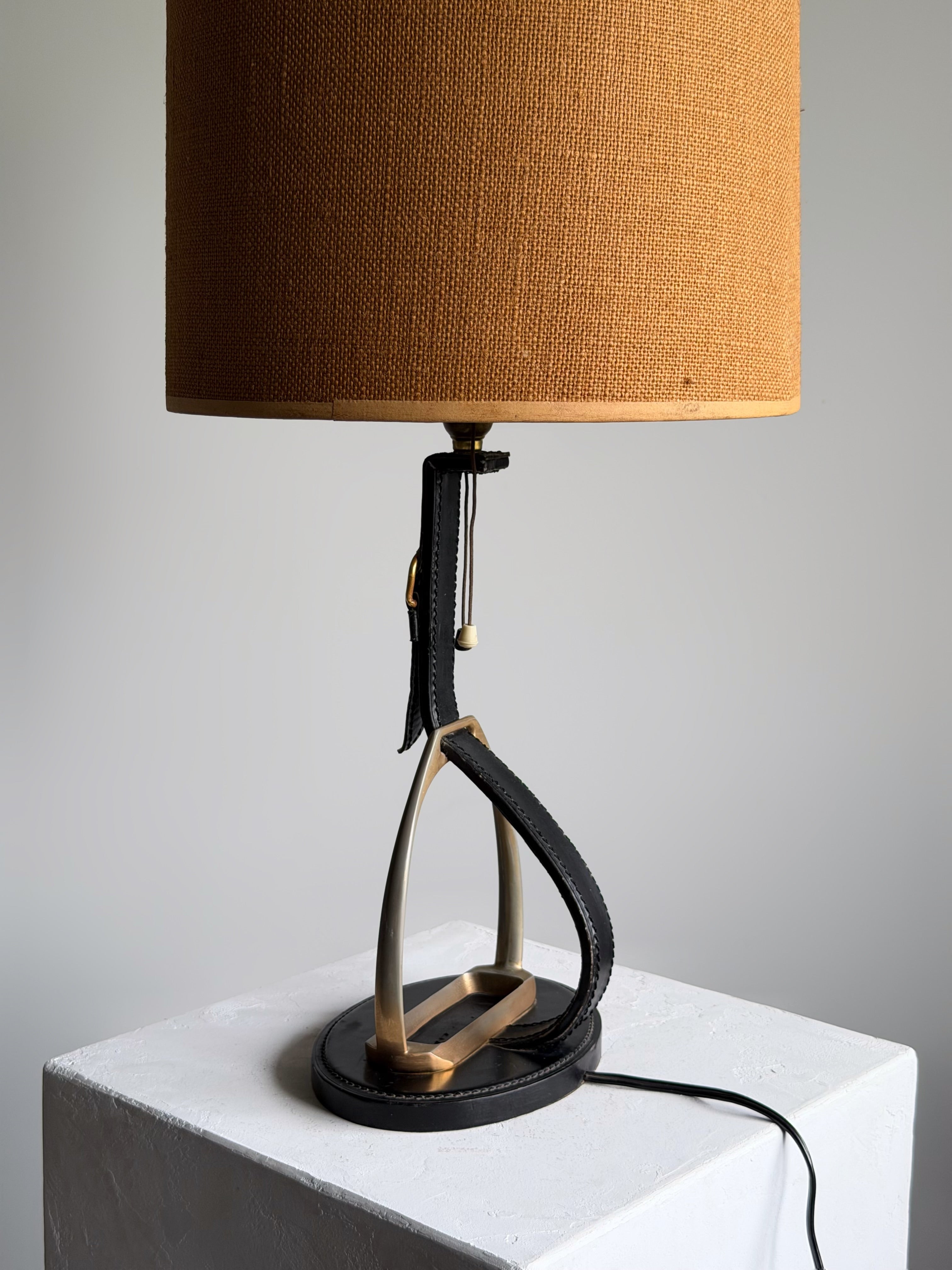 Longchamp Stirrup Stitched Leather Lamp, France 1950s　