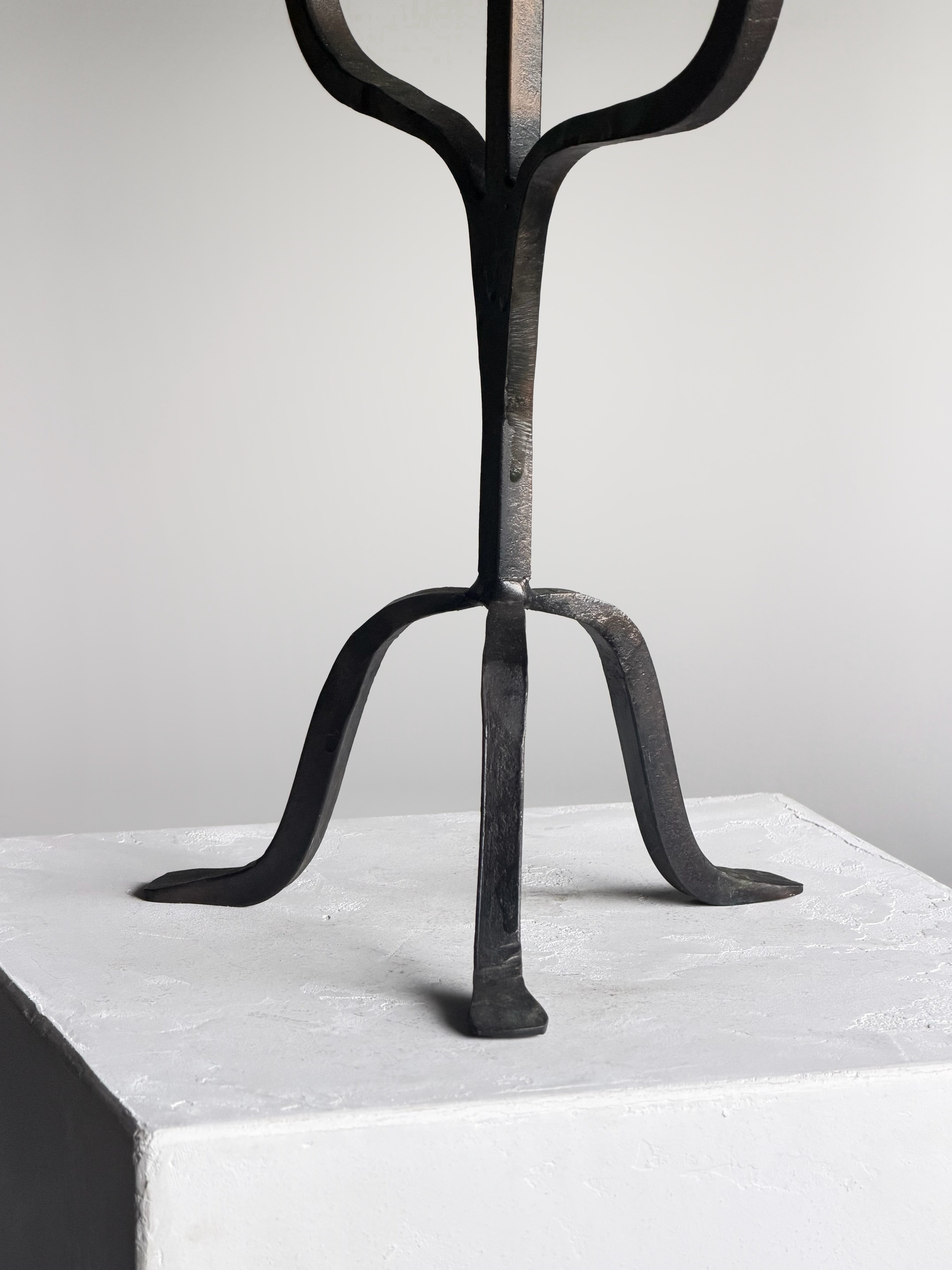 Three-Arm Wrought Iron Candle Holder with Glass Accents, 1950s　