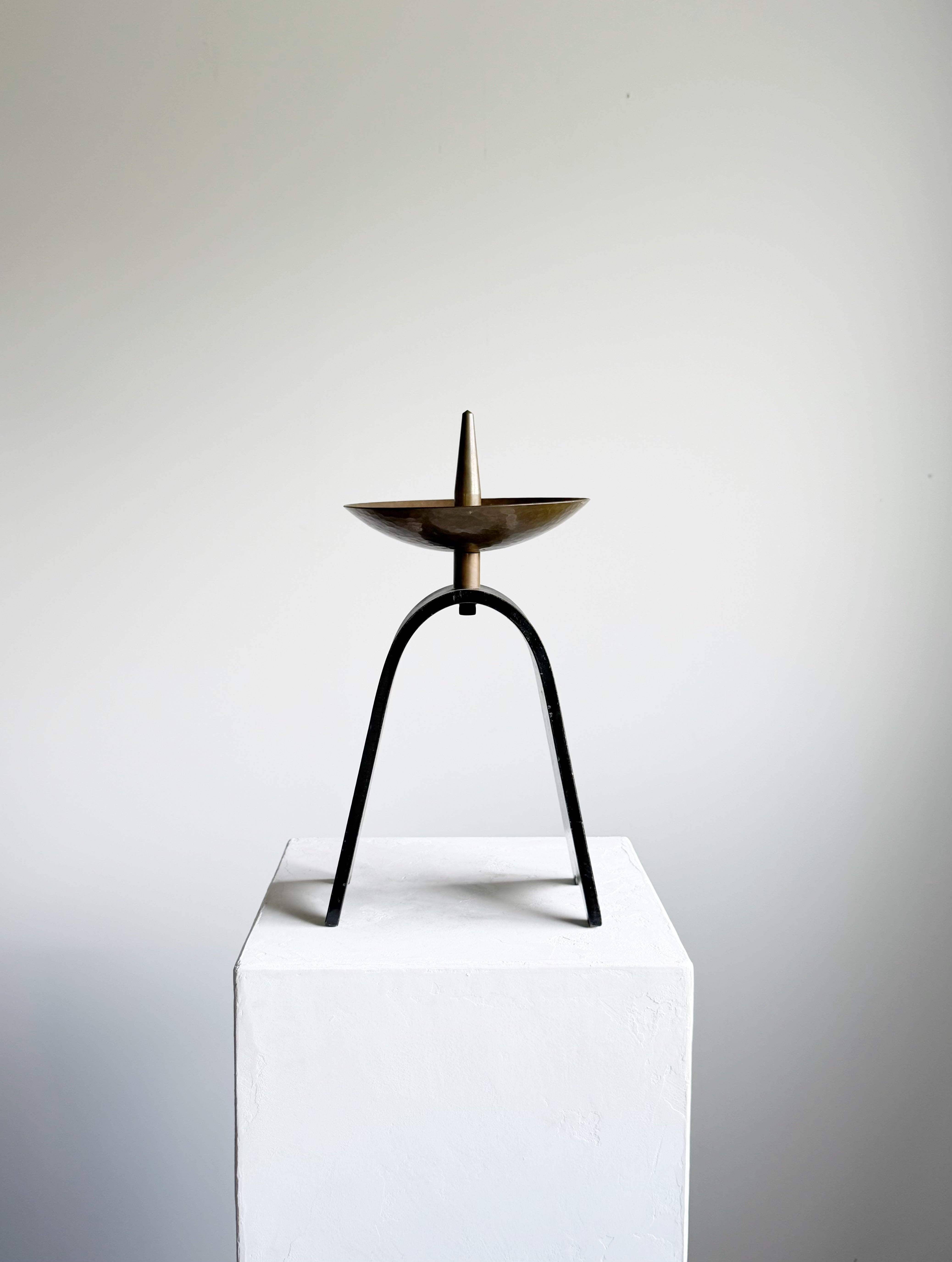 Sculptural Candle Holder in Black Metal and Brass, 1950s