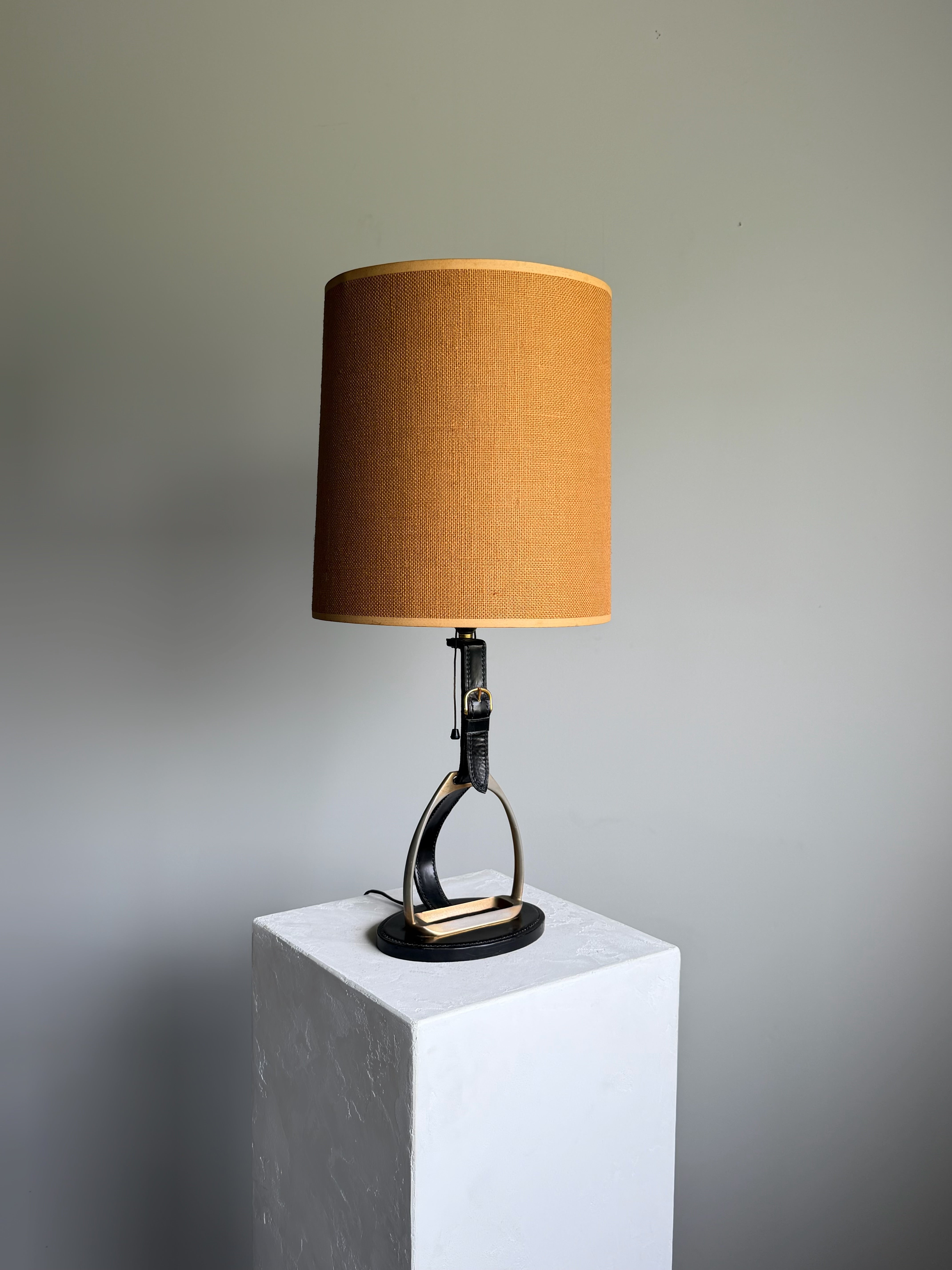 Longchamp Stirrup Stitched Leather Lamp, France 1950s　