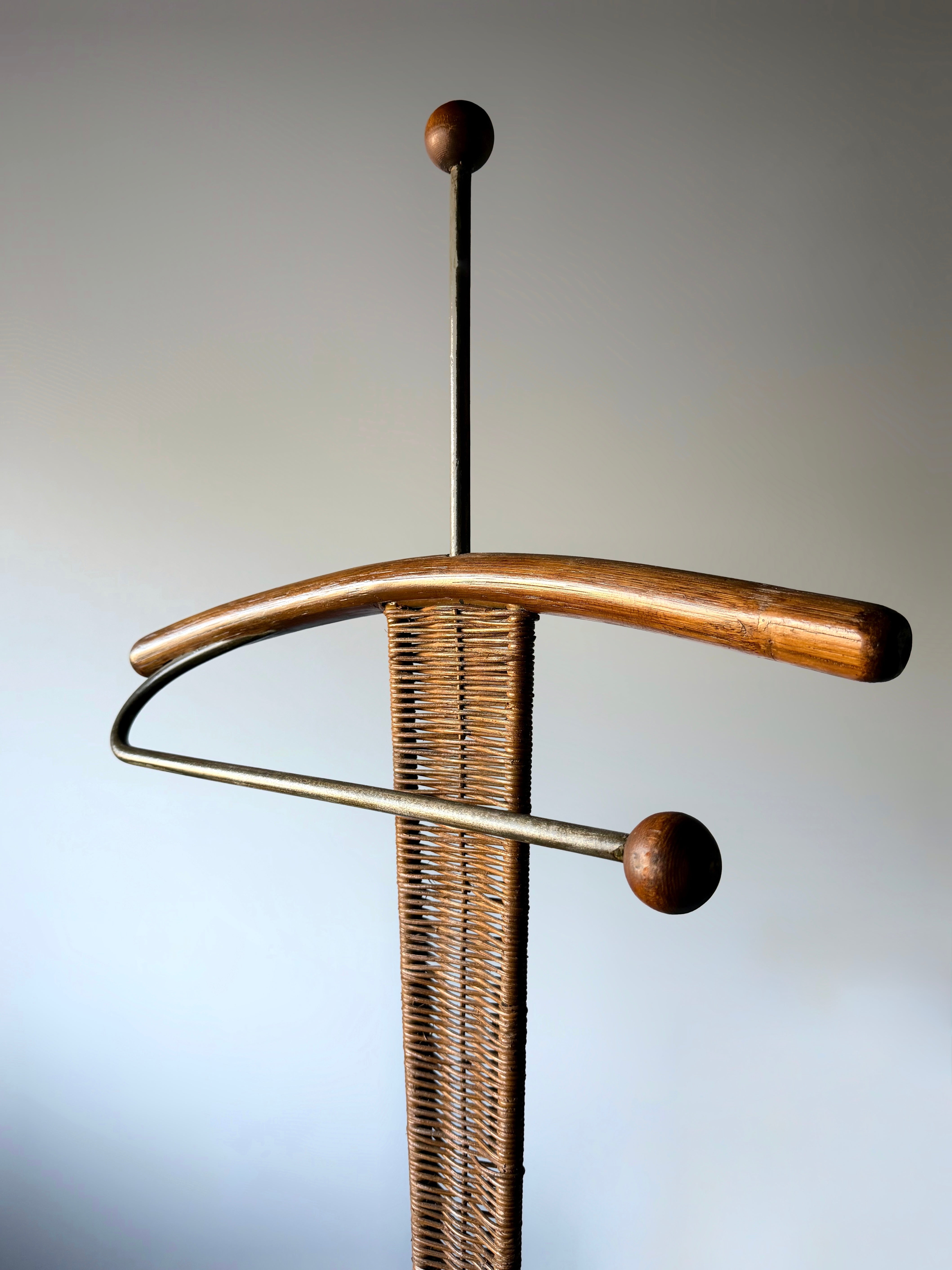 Sculptural Coat Stand in Rattan and Iron, Netherlands 1950s–60s