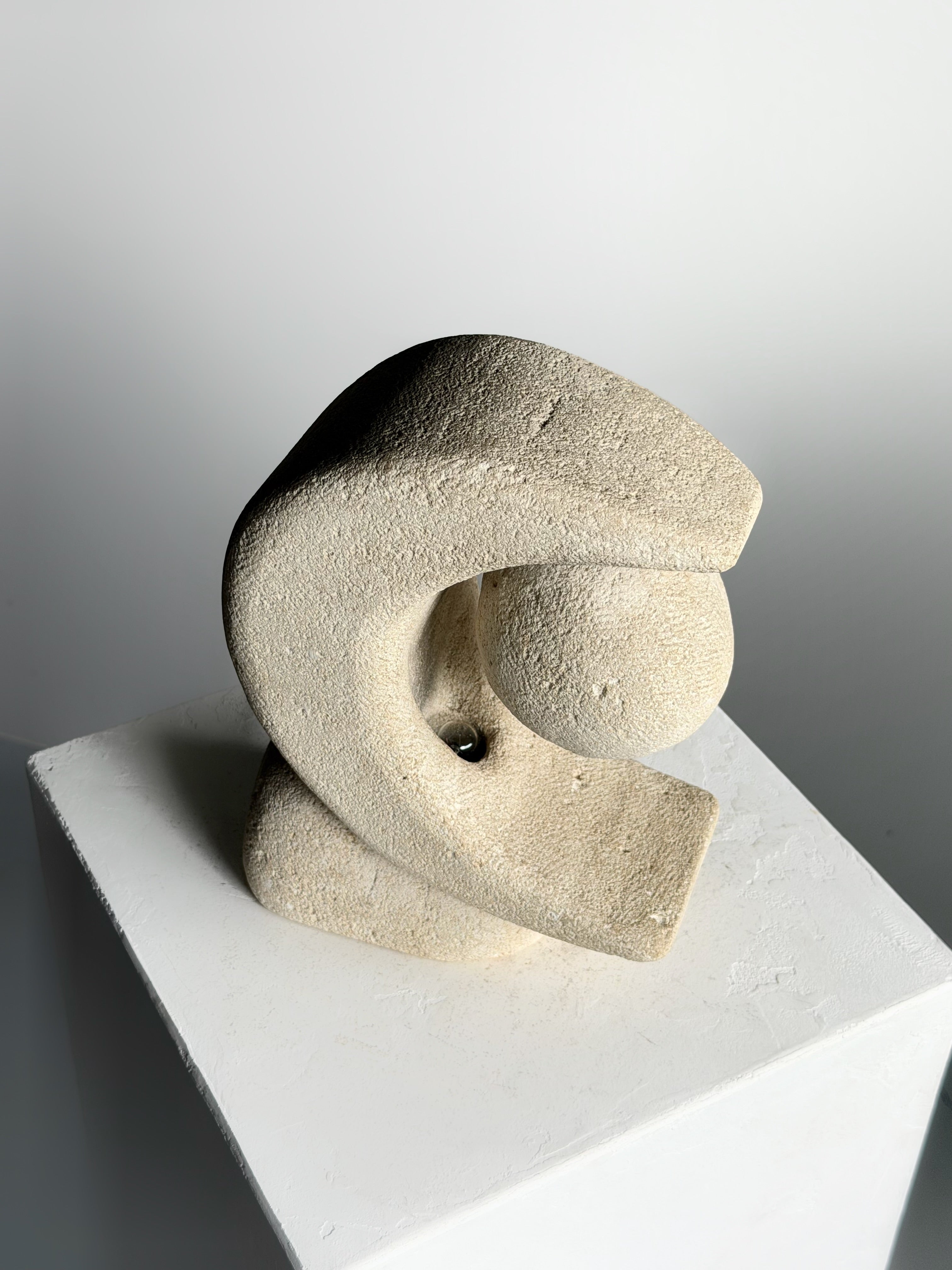 Carved Stone Lamp By Pierre Albert Tormost, 1960s　　