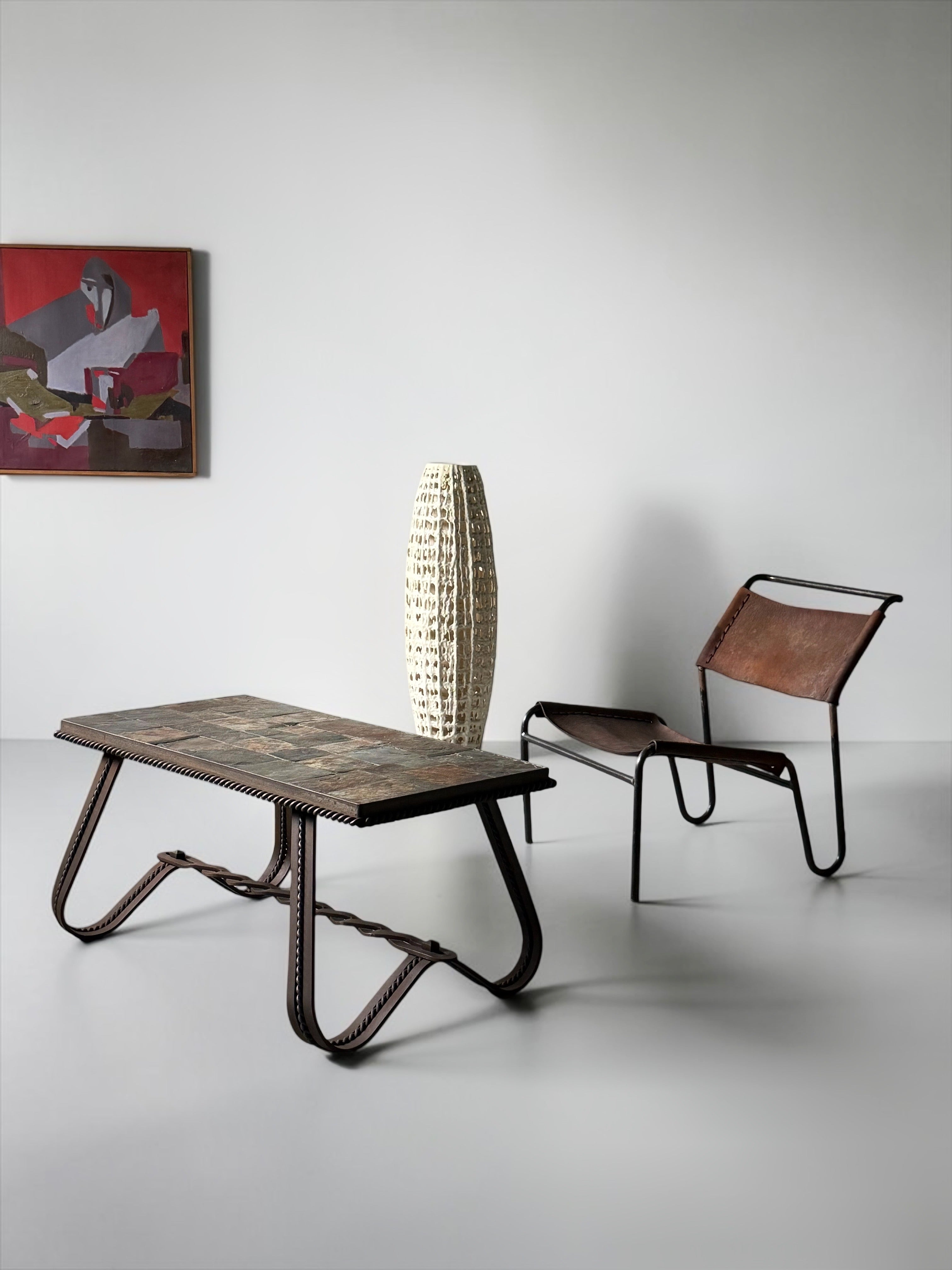 Coffee Table with Slate Mosaic Top and Twisted Iron Base　