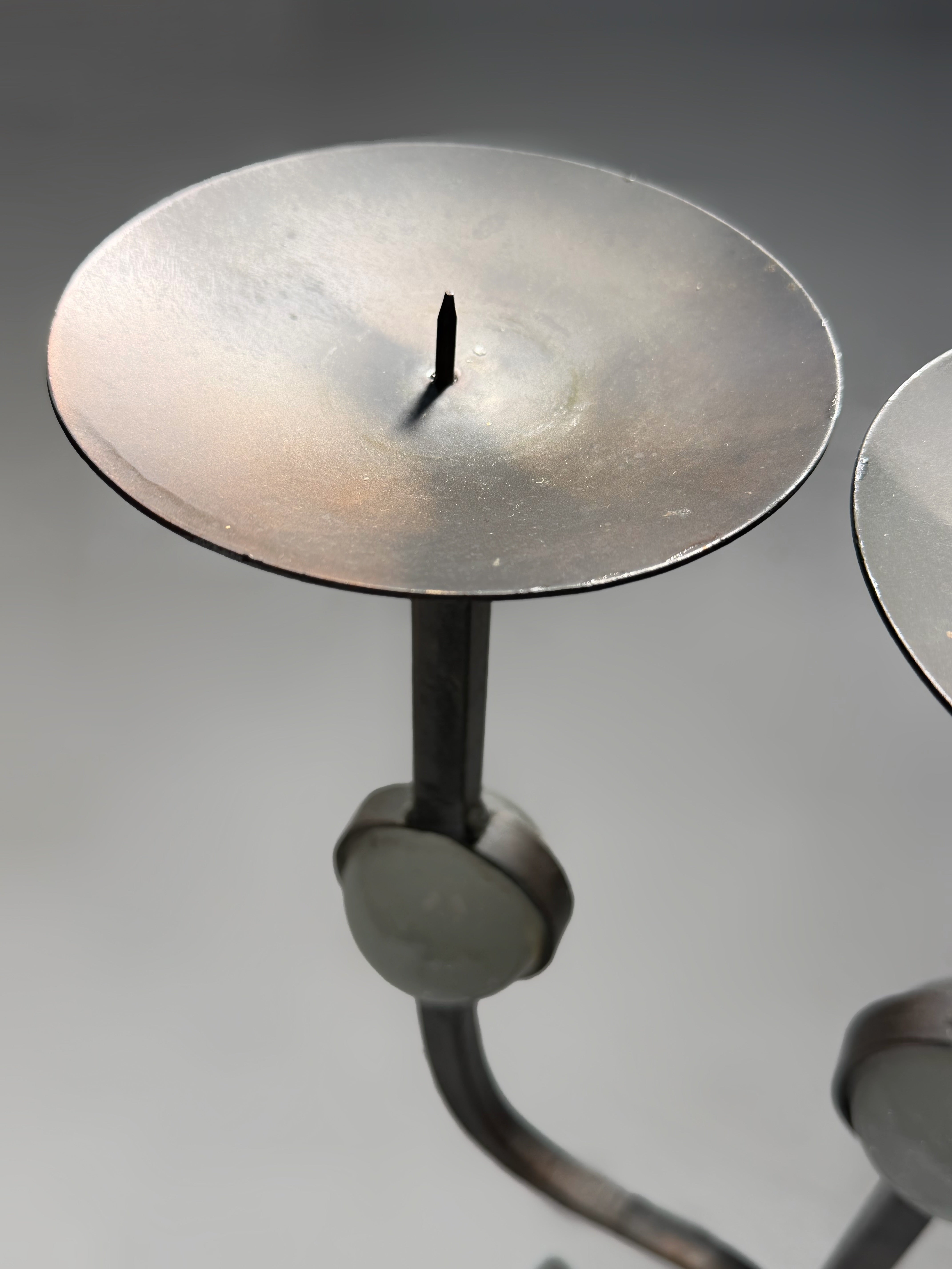 Three-Arm Wrought Iron Candle Holder with Glass Accents, 1950s　