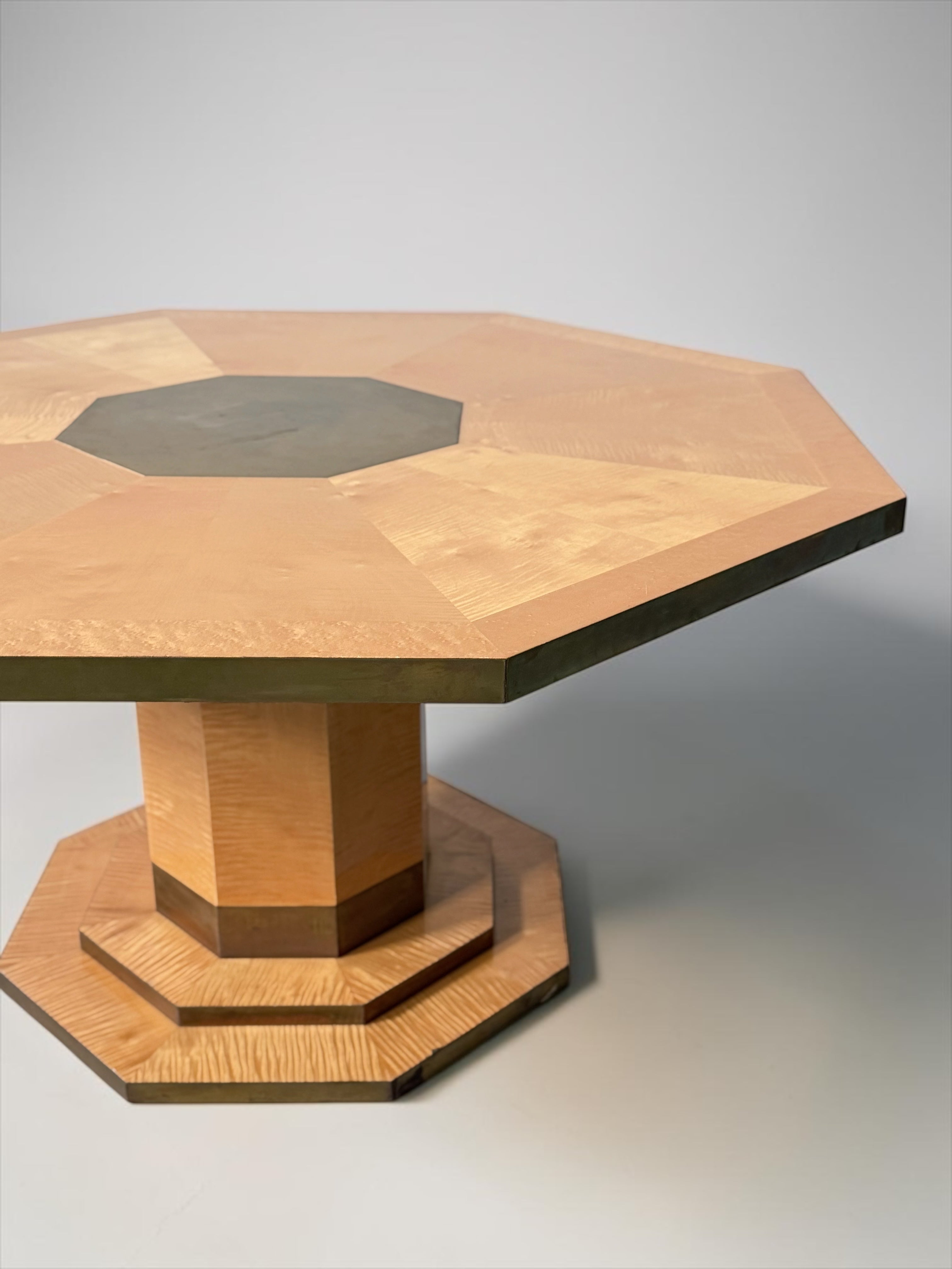 Lacquered Elm Burl and Brass Dining Table by Jean Claude Mahey for Maison Roméo, France, 1970s