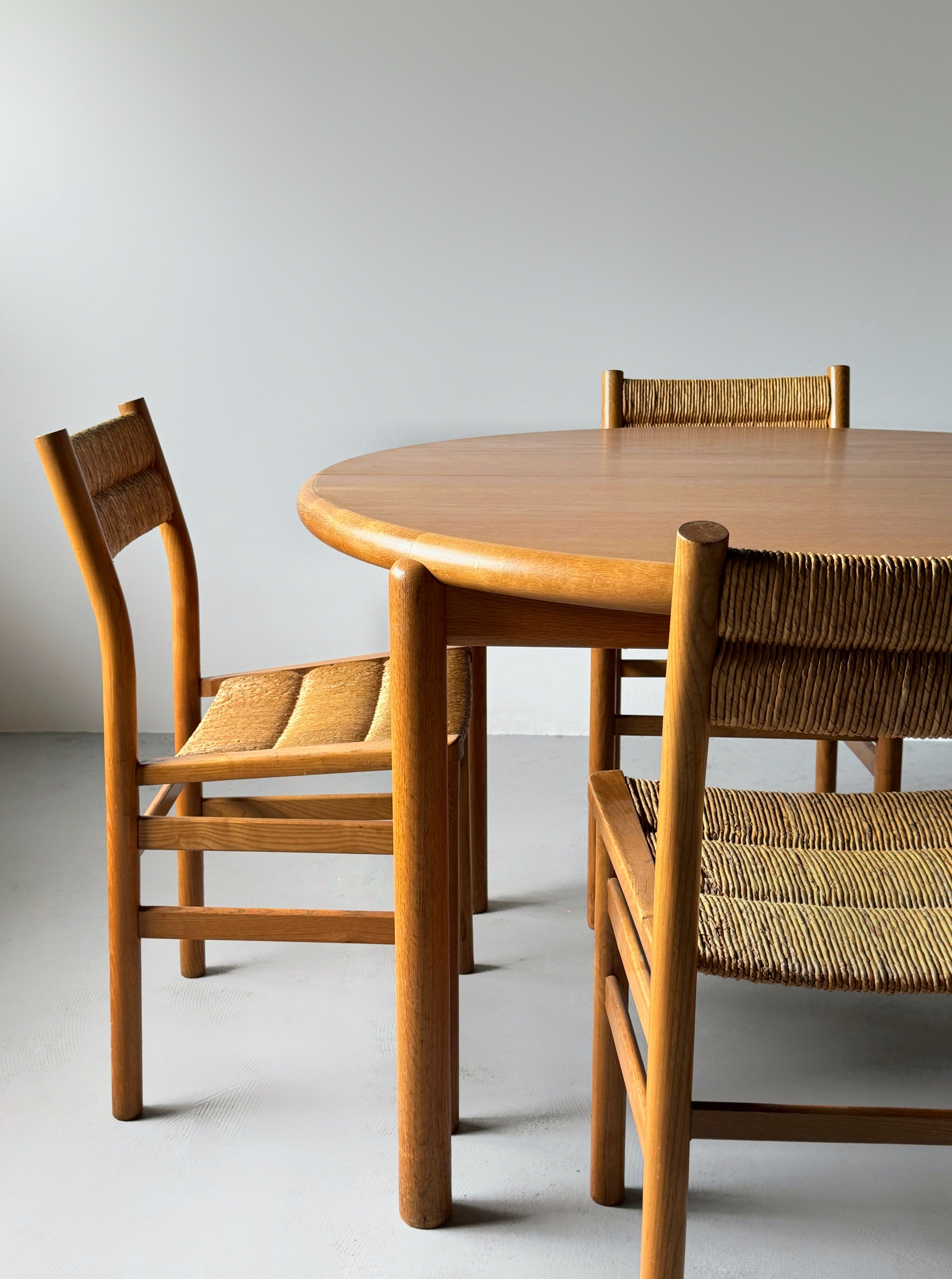 Set of 4 "Week-End" Rush Dining chairs in ash and straw by Pierre Gautier Delaye