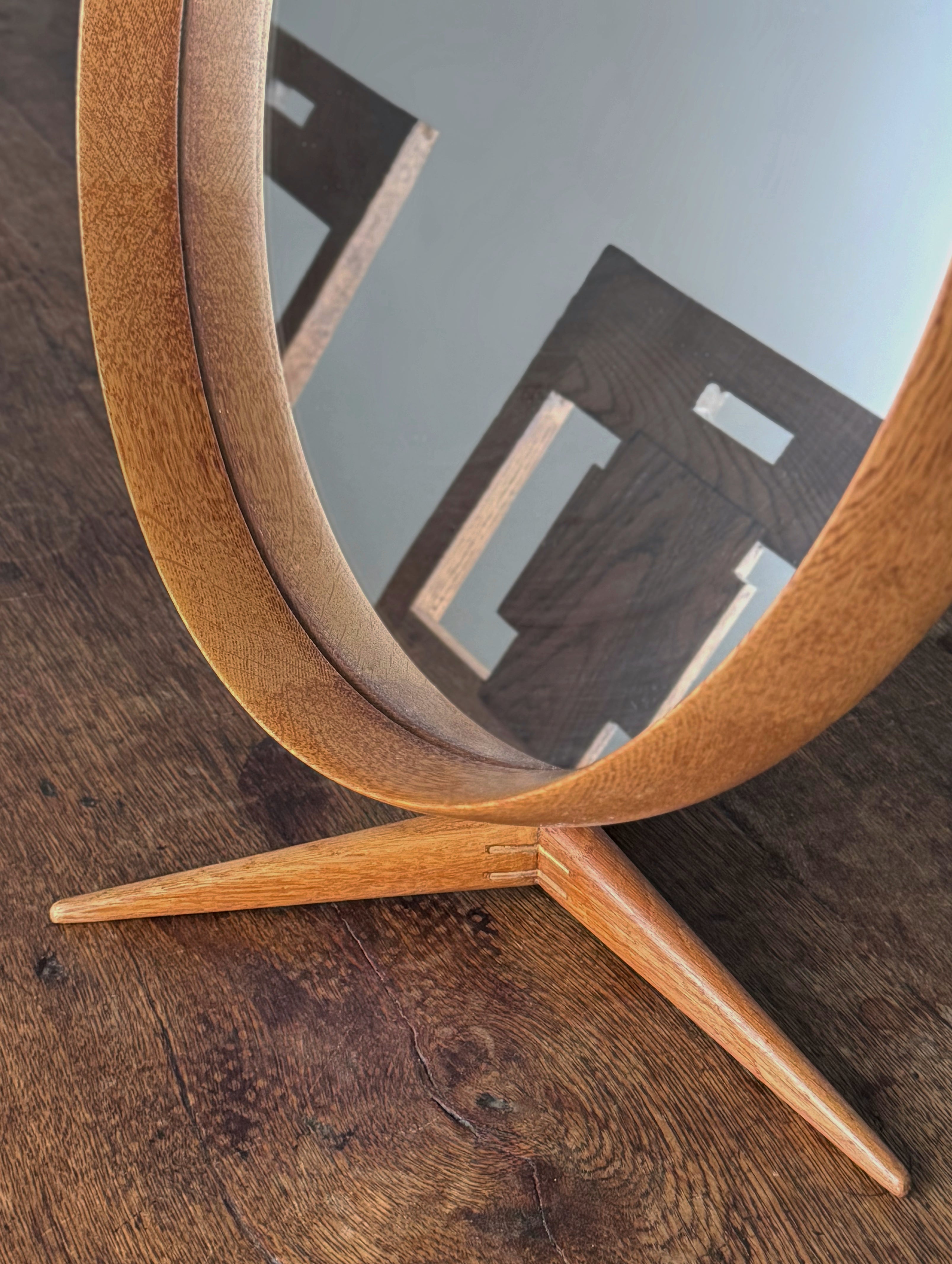 Mid-Century Swedish Large Oak Table Mirror by Östen & Uno Kristiansson for Luxus