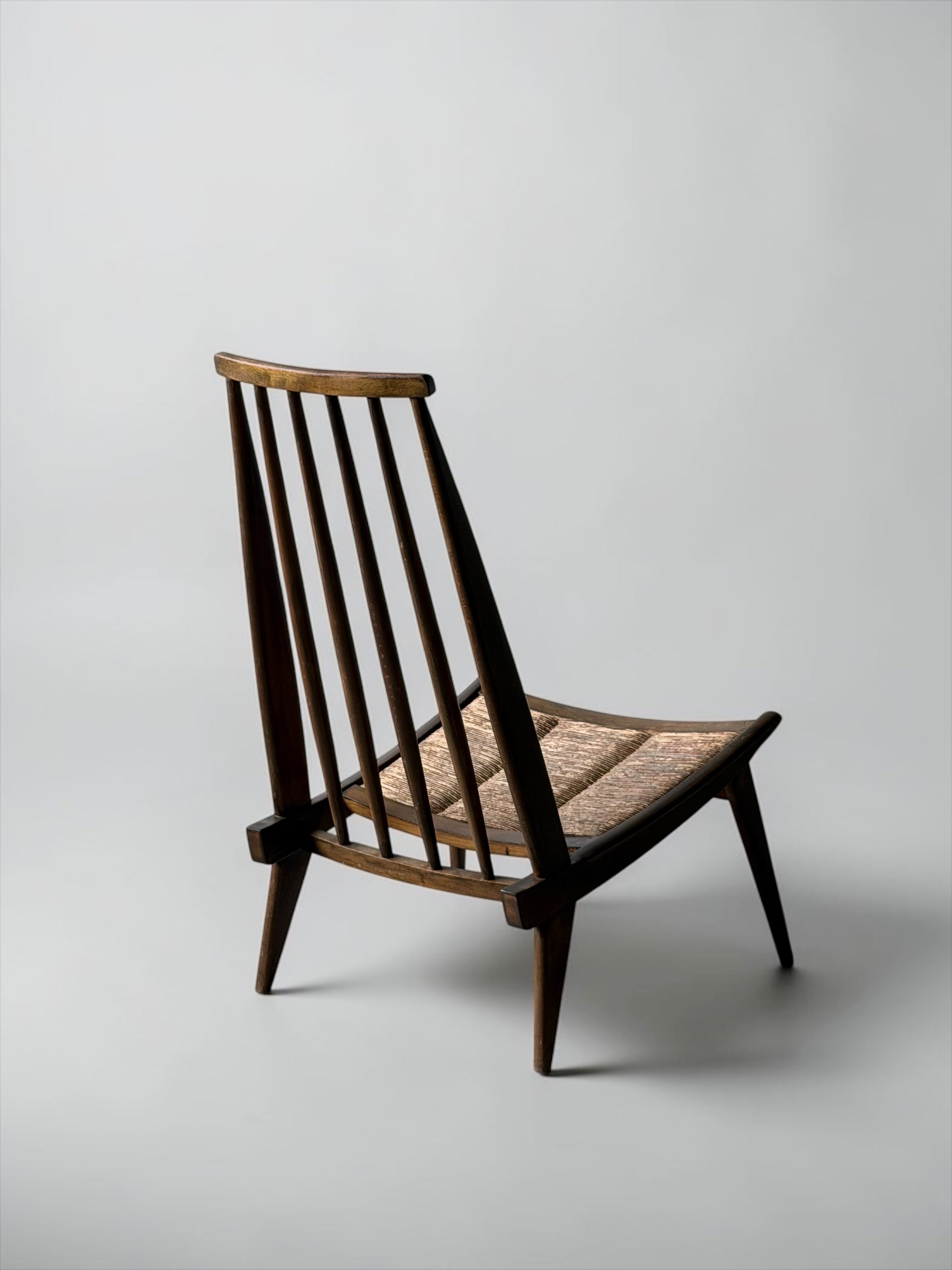 Sculptural High-Back Lounge Chair in Wood and Woven Cane, 1950s