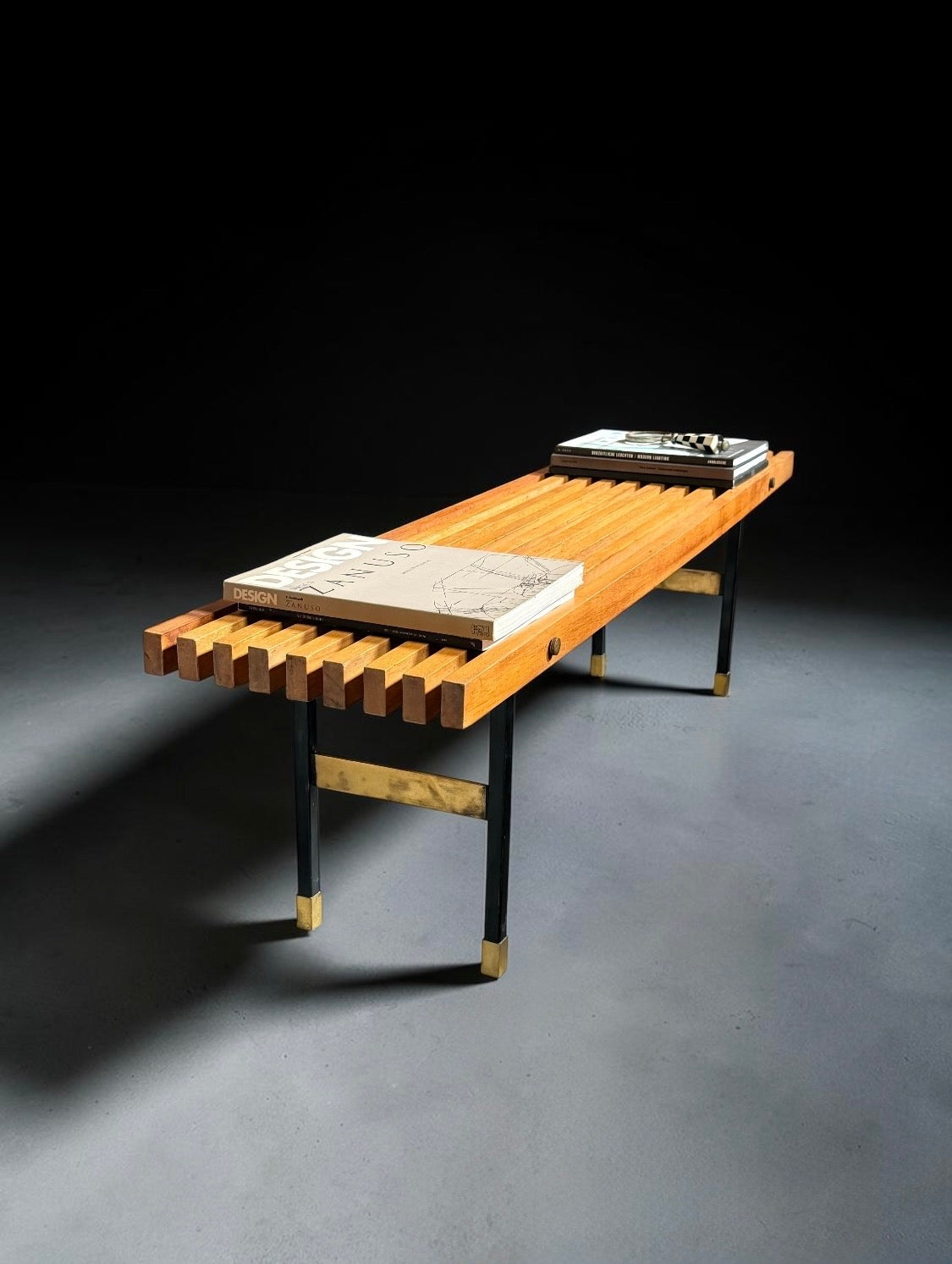 Modernist Italian Bench in Wood and Metal, 1950s