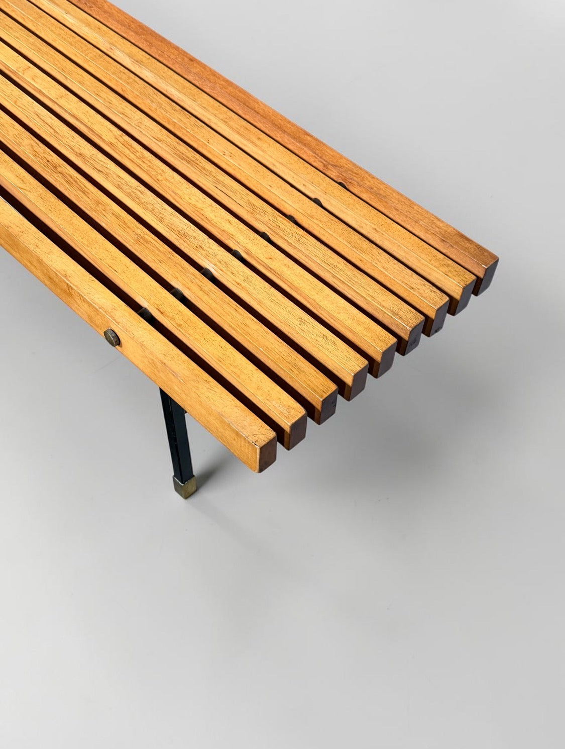 Modernist Italian Bench in Wood and Metal, 1950s