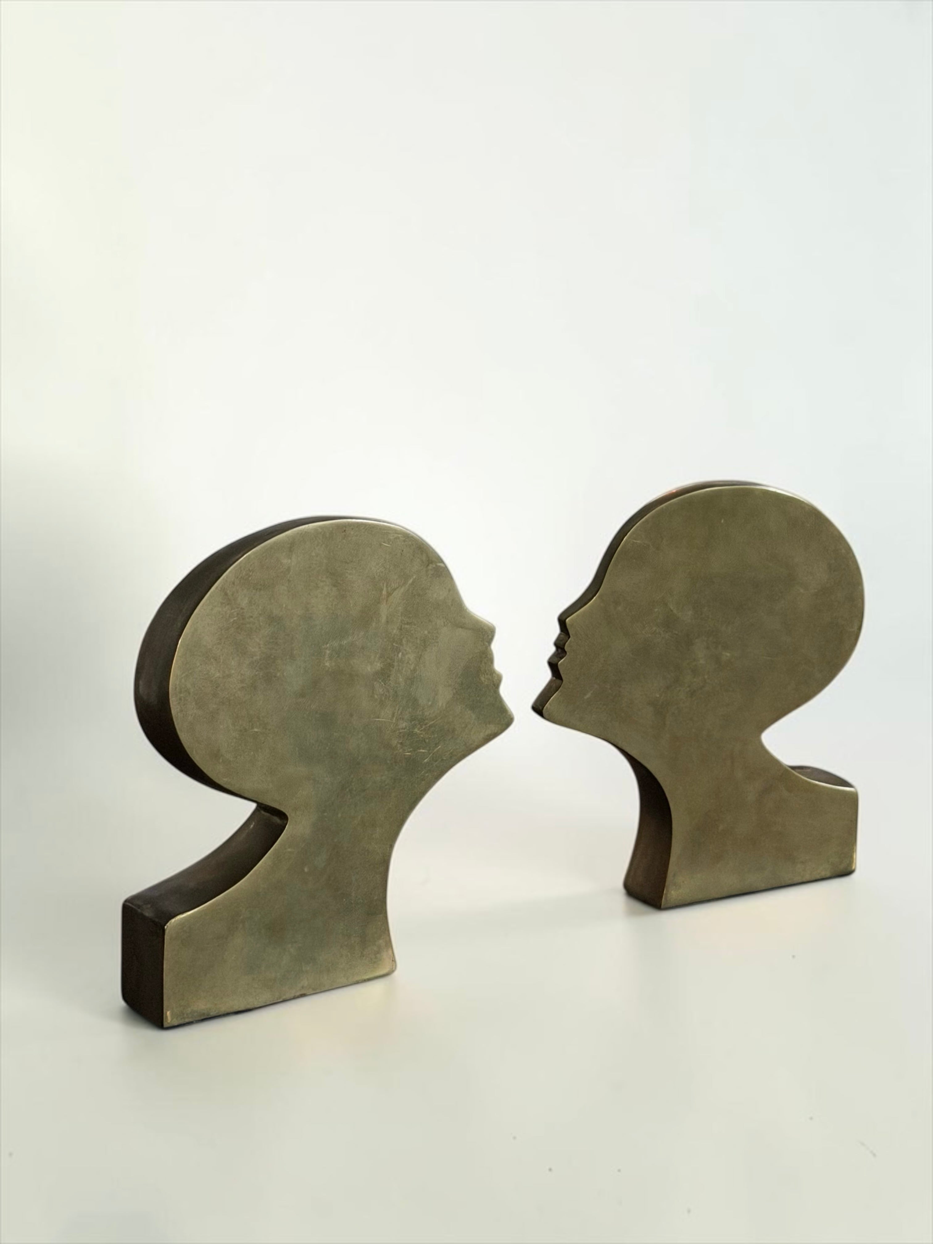 Pair of Sculptural Brass Profile Bookends