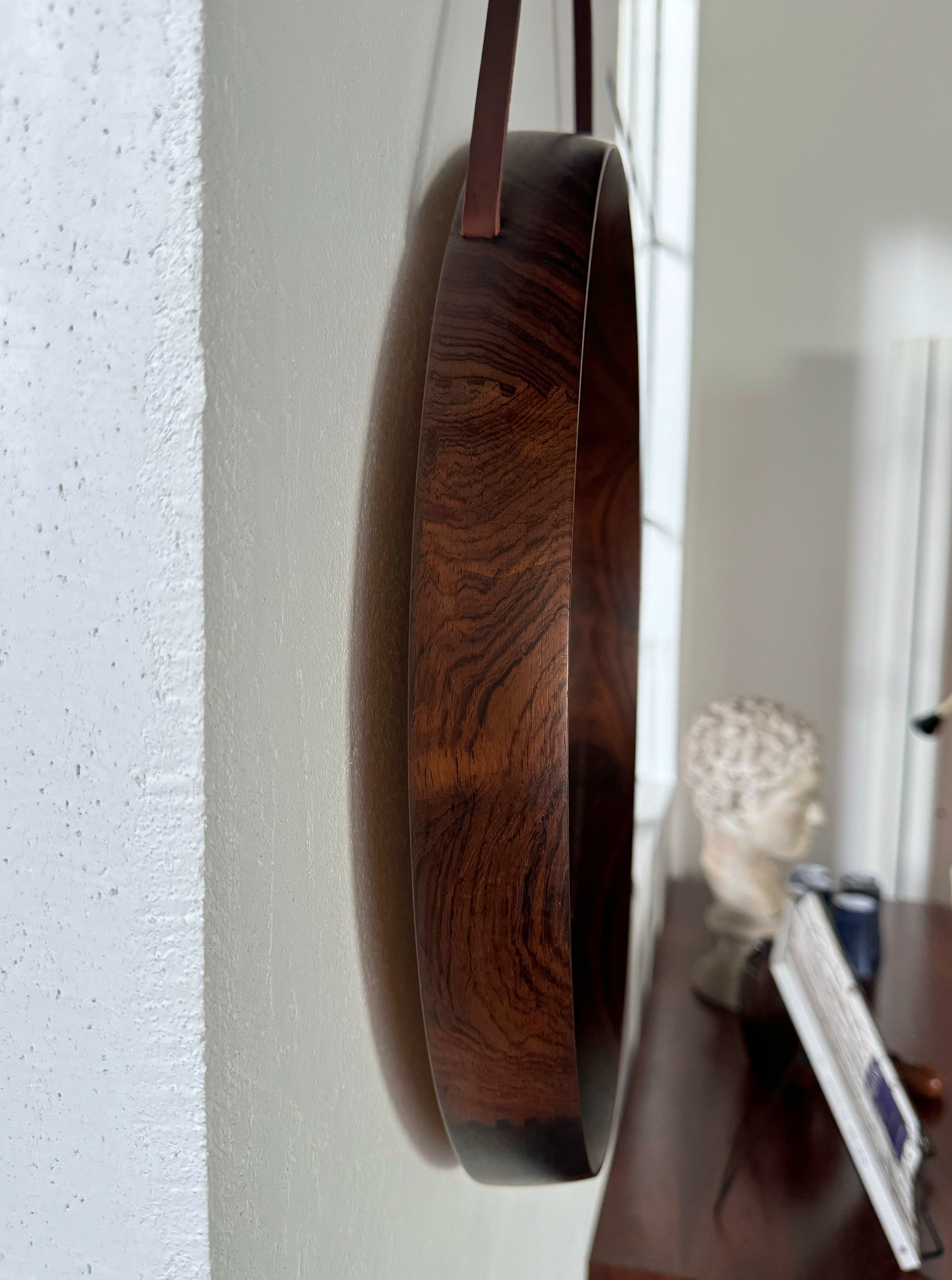 Wall mirror in rosewood and Leather by Uno & Östen Kristiansson for Luxus Vittsjö Möbelfabrik, 1960s Sweden