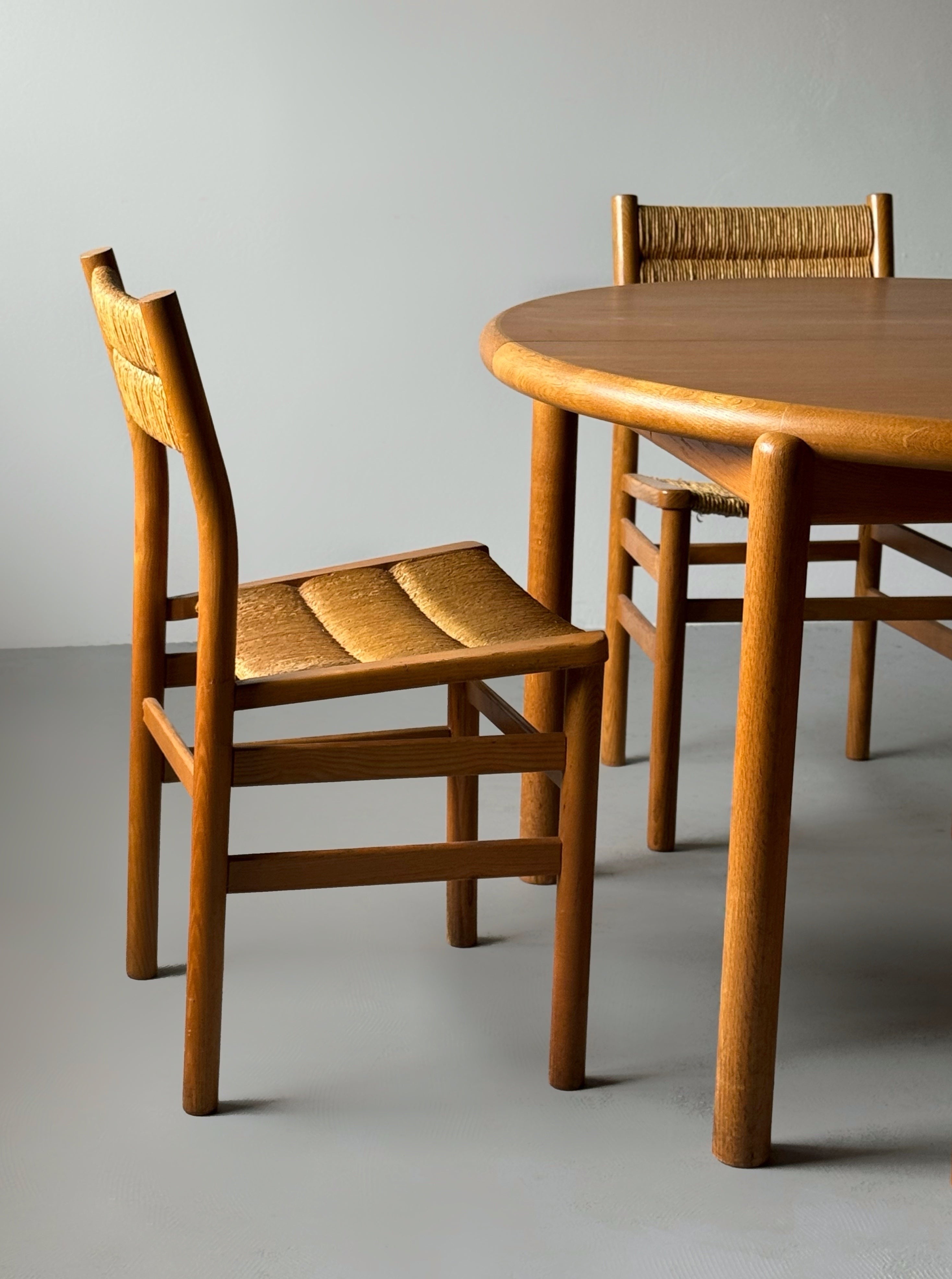 Set of 4 "Week-End" Rush Dining chairs in ash and straw by Pierre Gautier Delaye