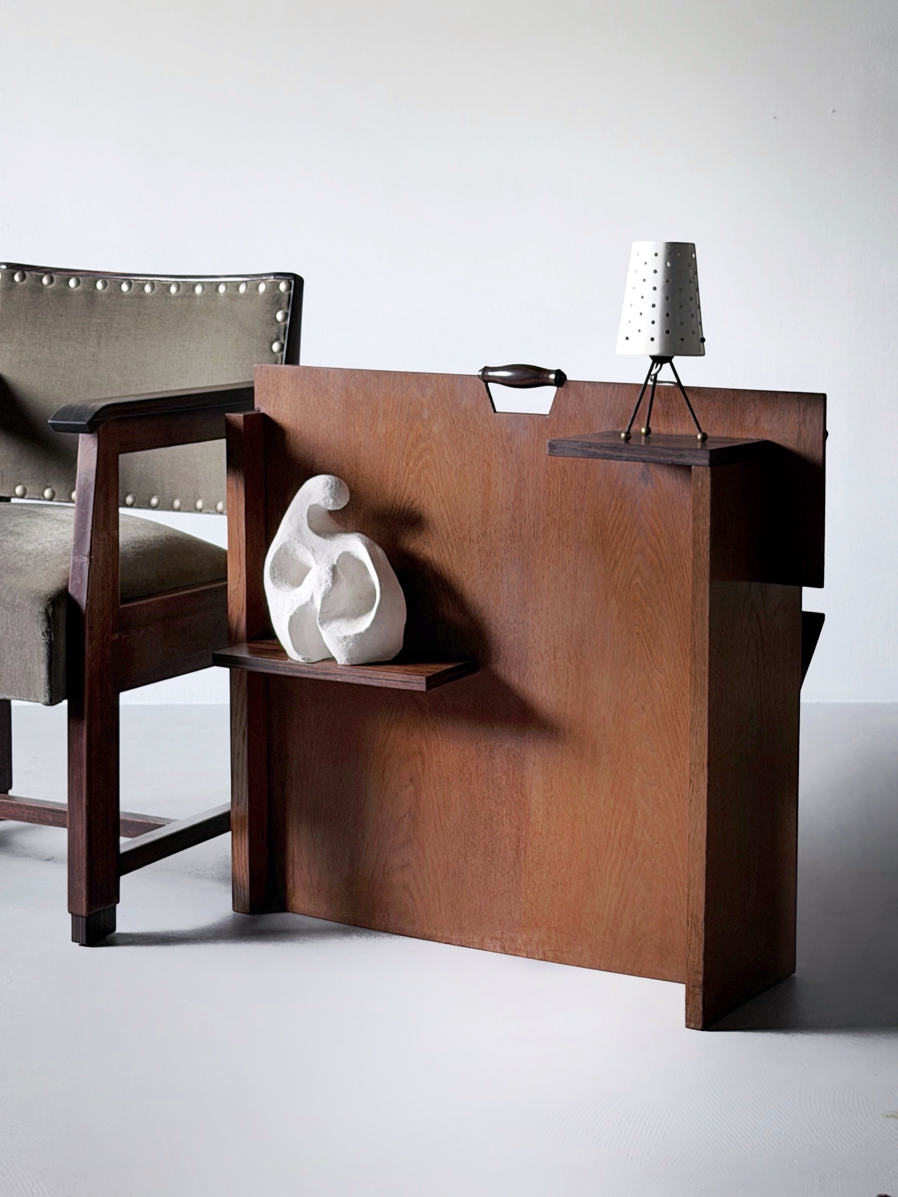 Art Deco Modernist Magazine Rack in Oak by Frits Spanjaard for L.O.V. Oosterbeek, 1920s