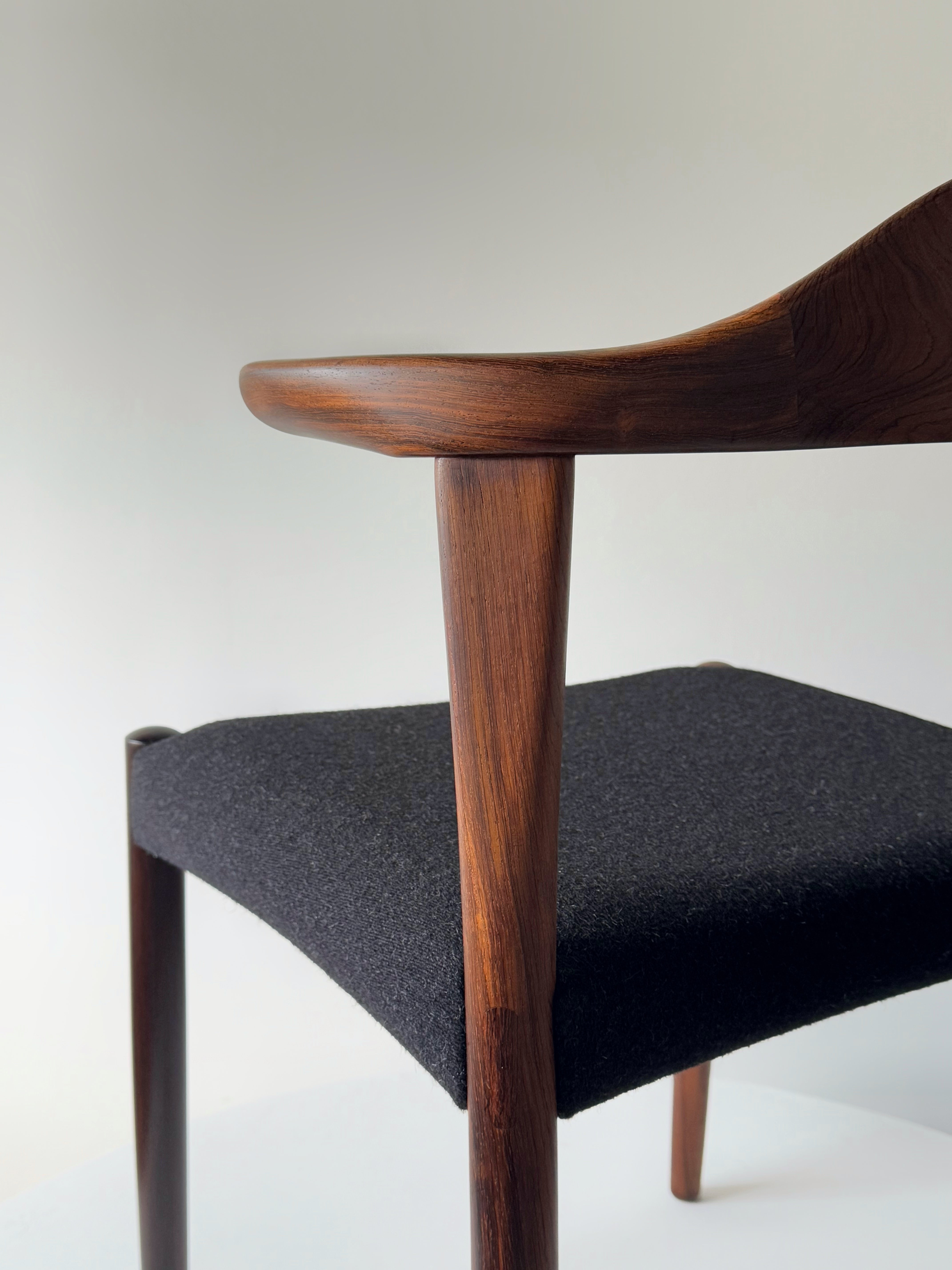 Bull horn dining chairs in rosewood by Jacob Hermann for Randers Møbelfabrik, Denmark 1960s