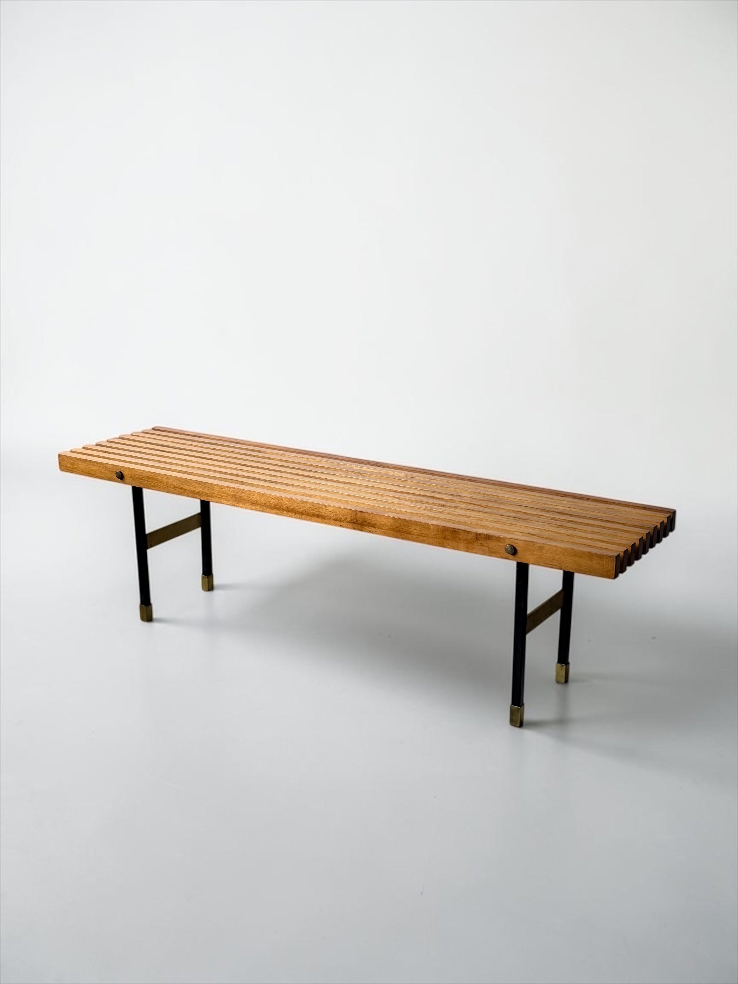 Modernist Italian Bench in Wood and Metal, 1950s