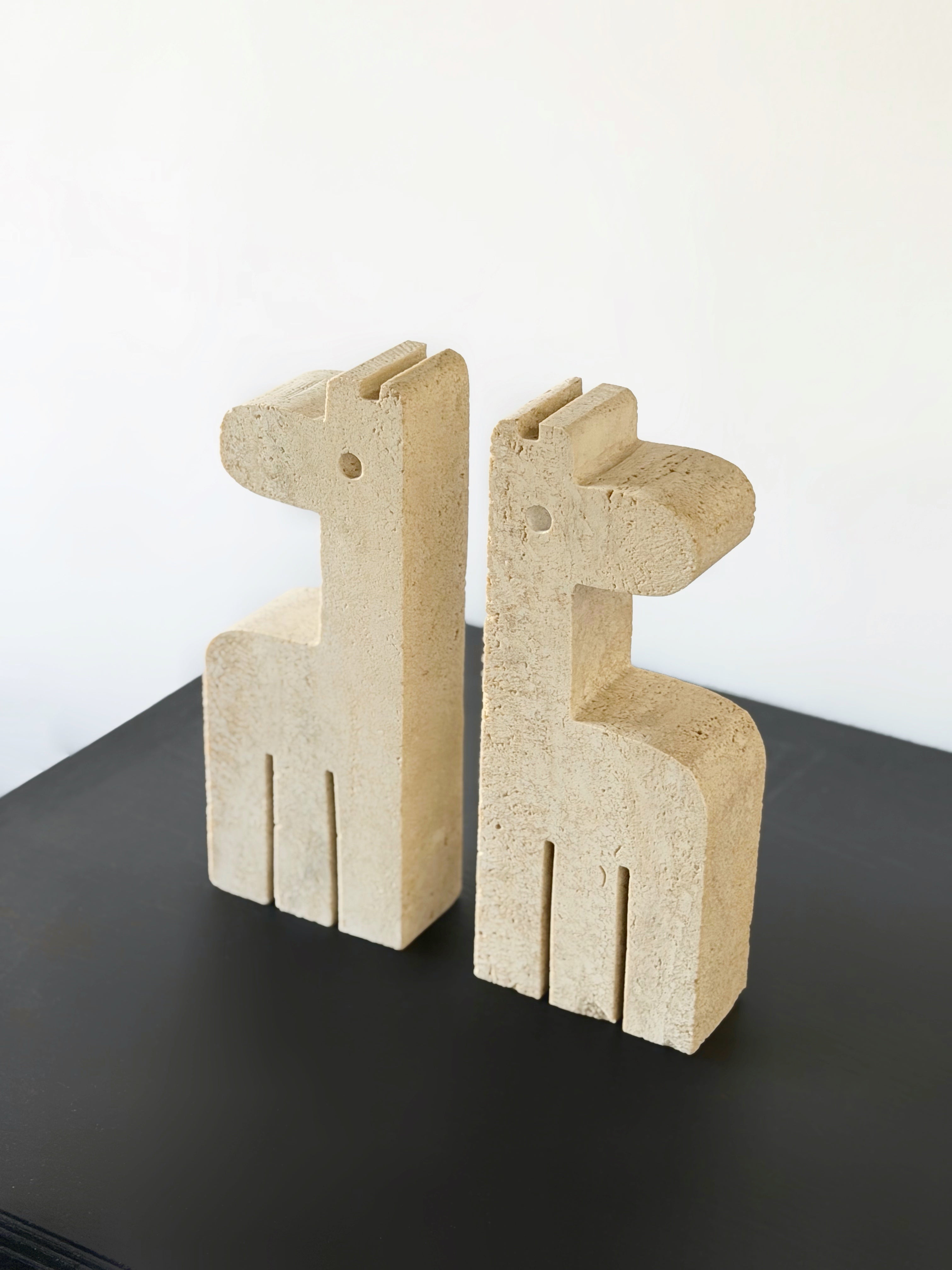 Travertine Giraffe Bookends by Enzo Mari for Mannelli Fratelli 1970s