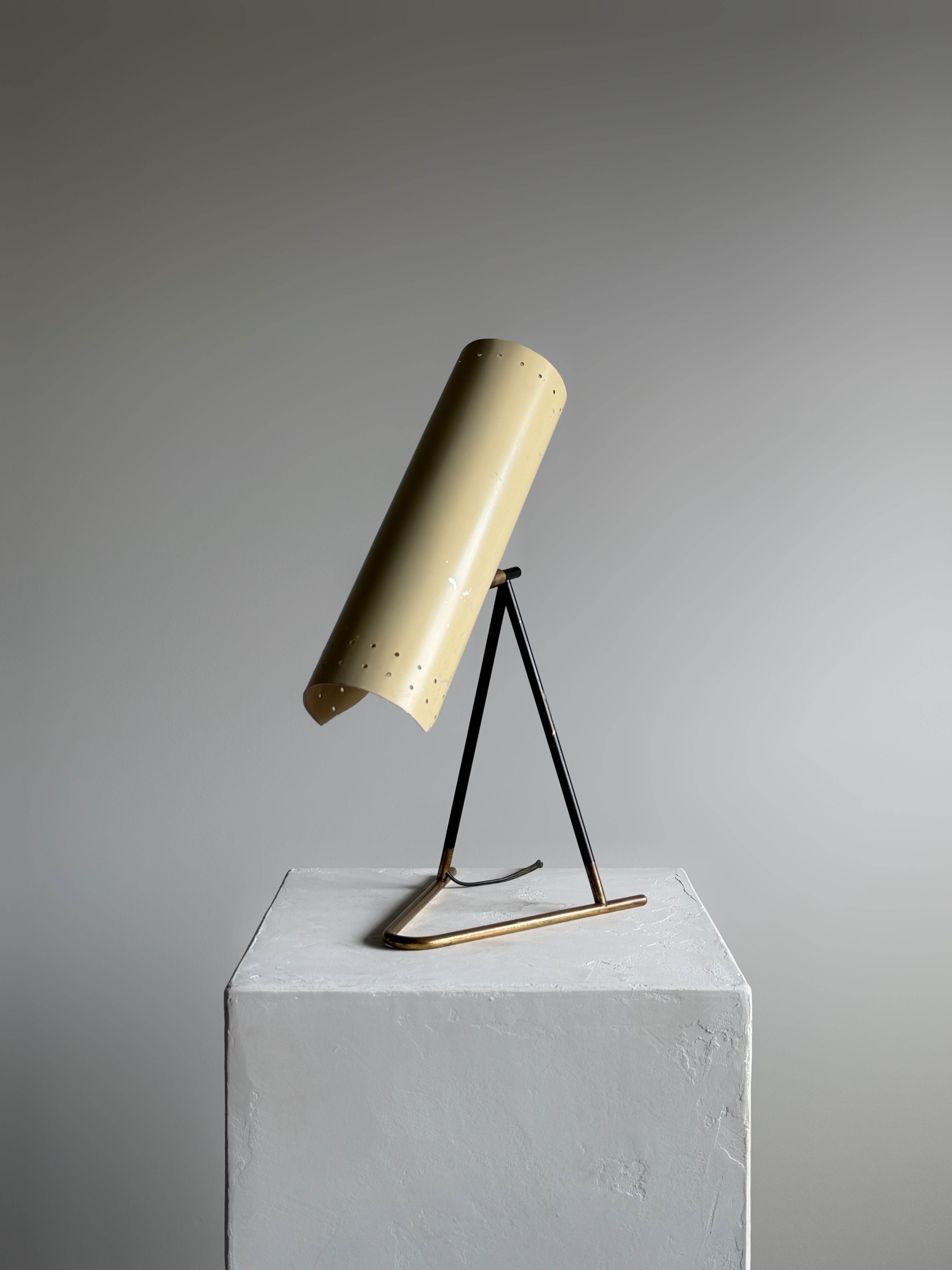 White and Brass Table Lamp 1950s Stilux Italy