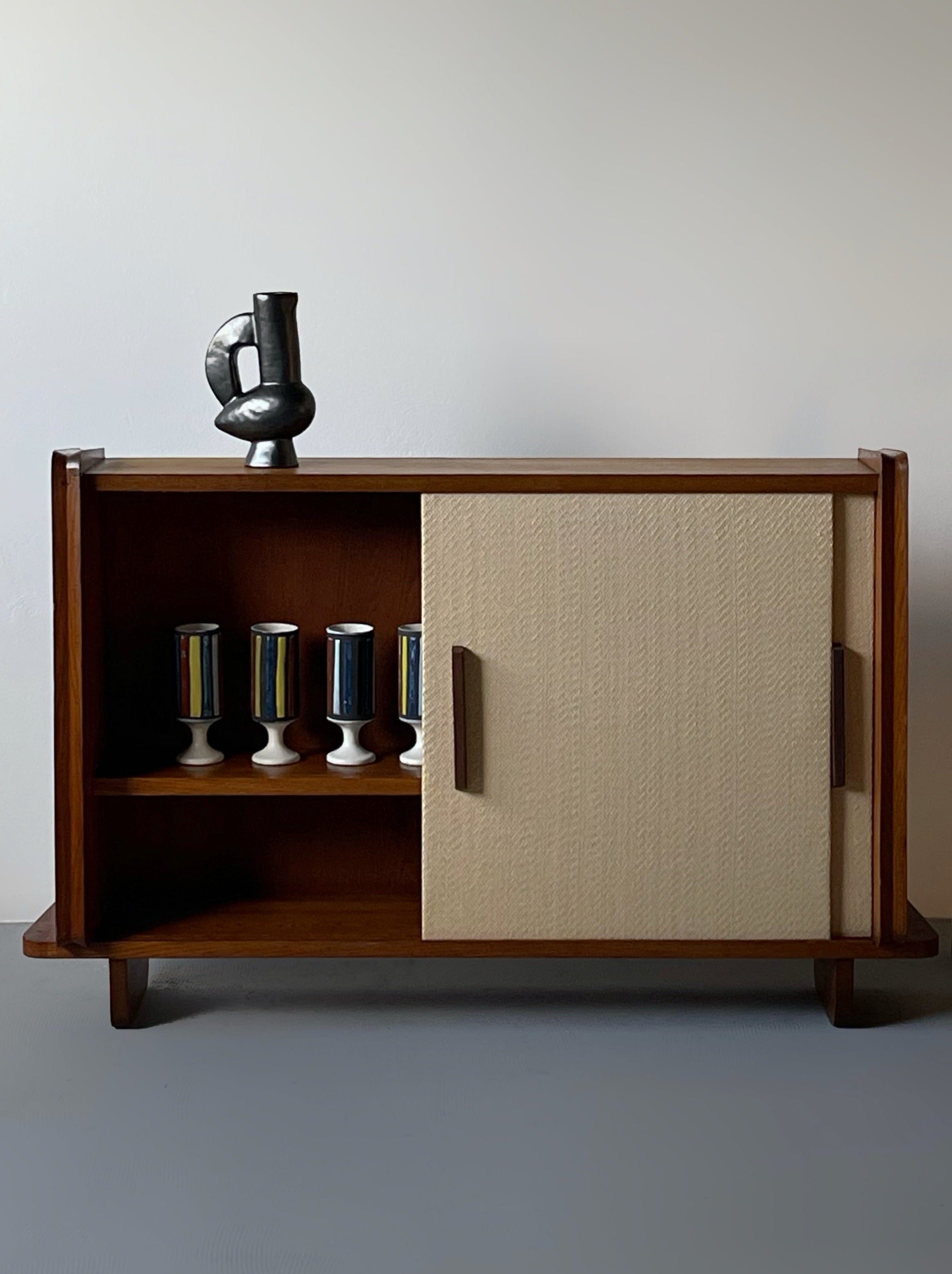 French Reconstruction Oak Small Cabinet, France 1950s