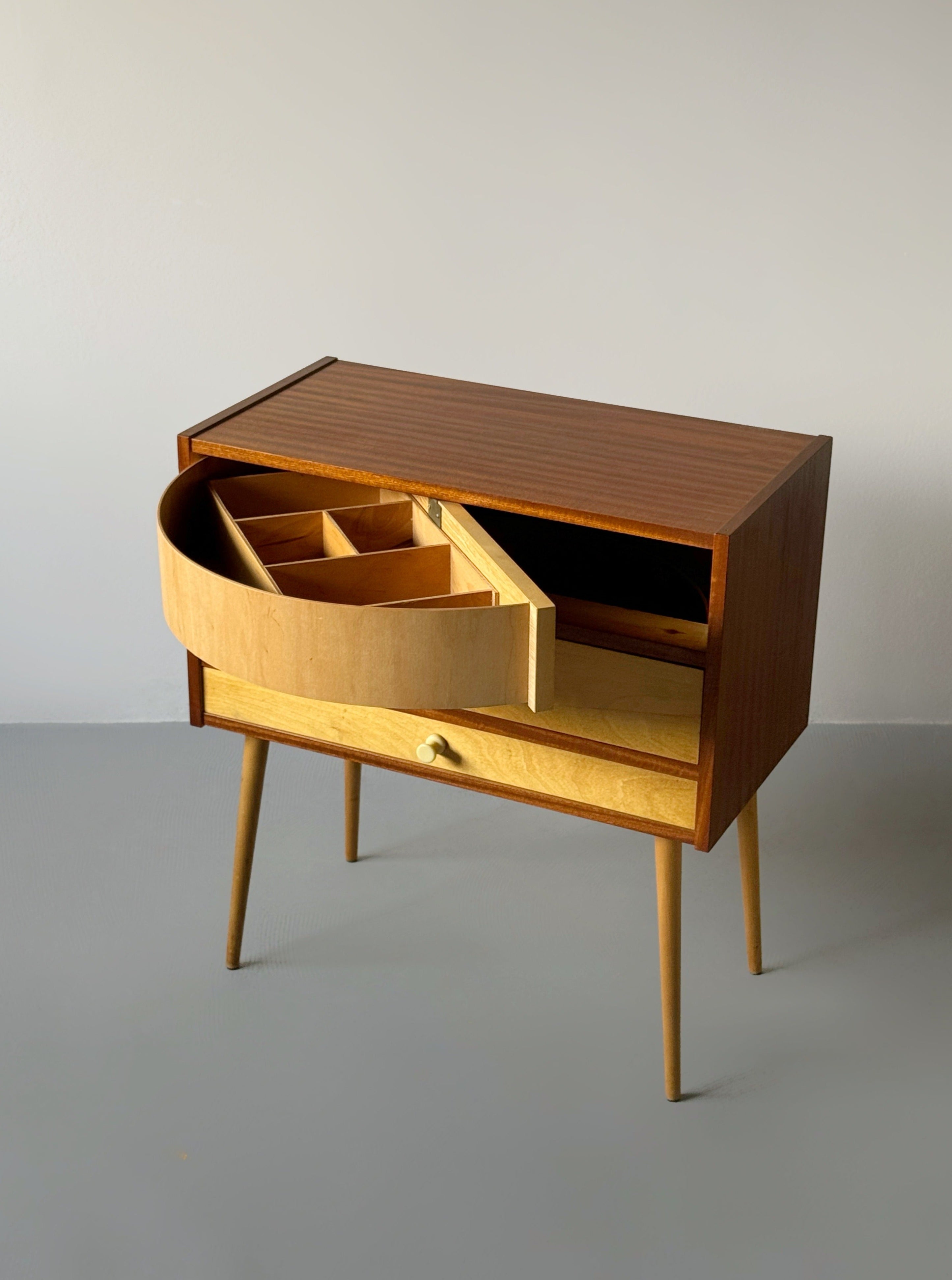 Midcentury Modern Sewing Box with swivel drawer storage, 1960s