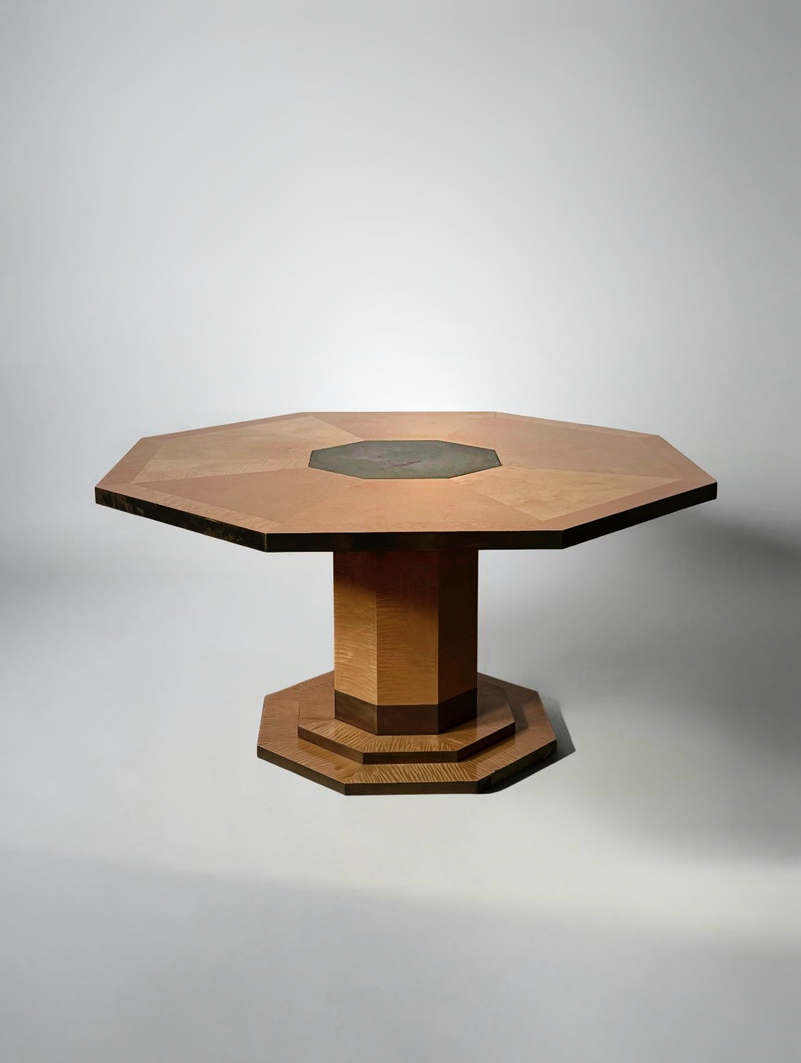 Lacquered Elm Burl and Brass Dining Table by Jean Claude Mahey for Maison Roméo, France, 1970s