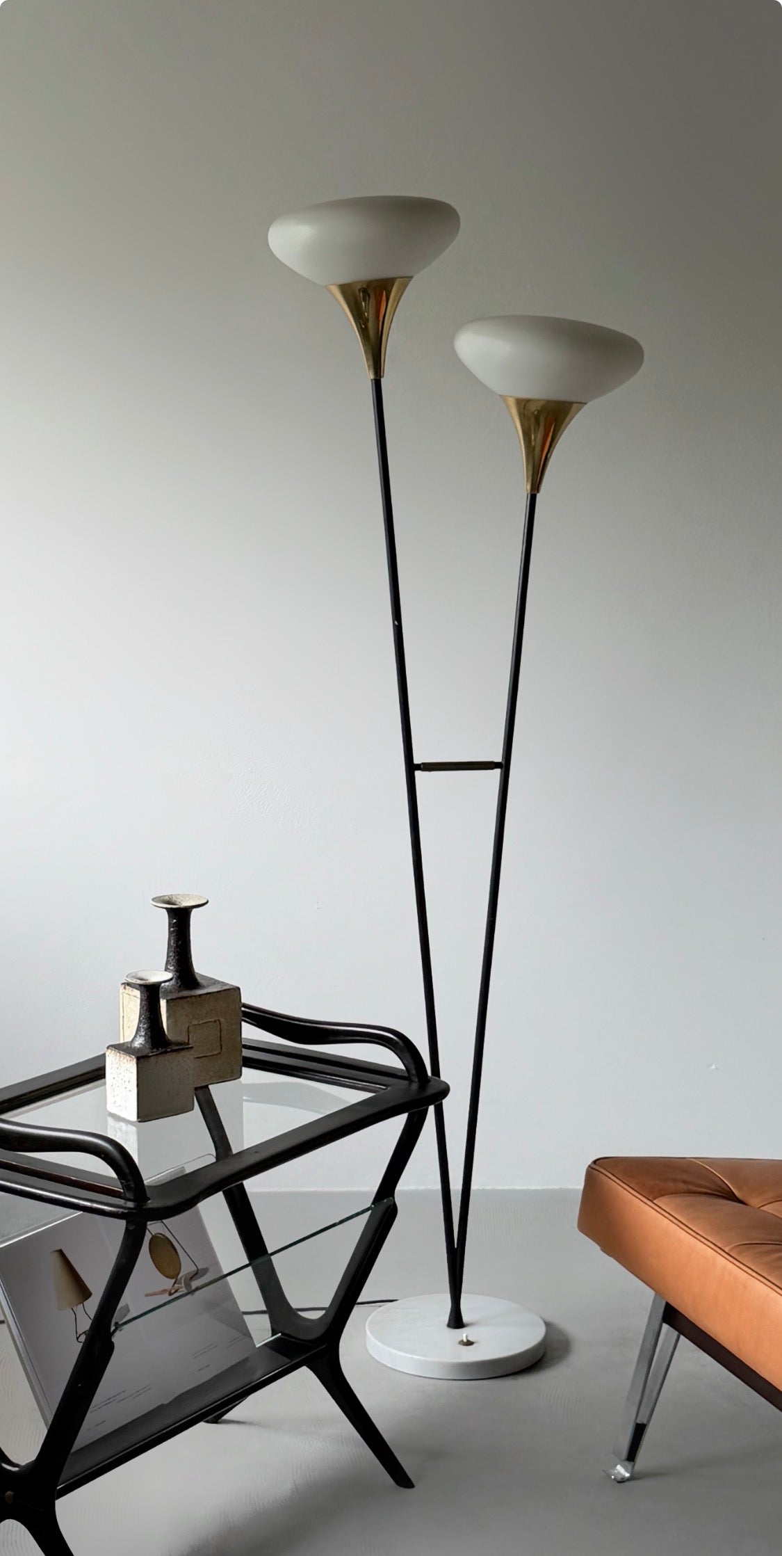 Metal and Glass Floor Lamp from Stilnovo, Italy, 1950s