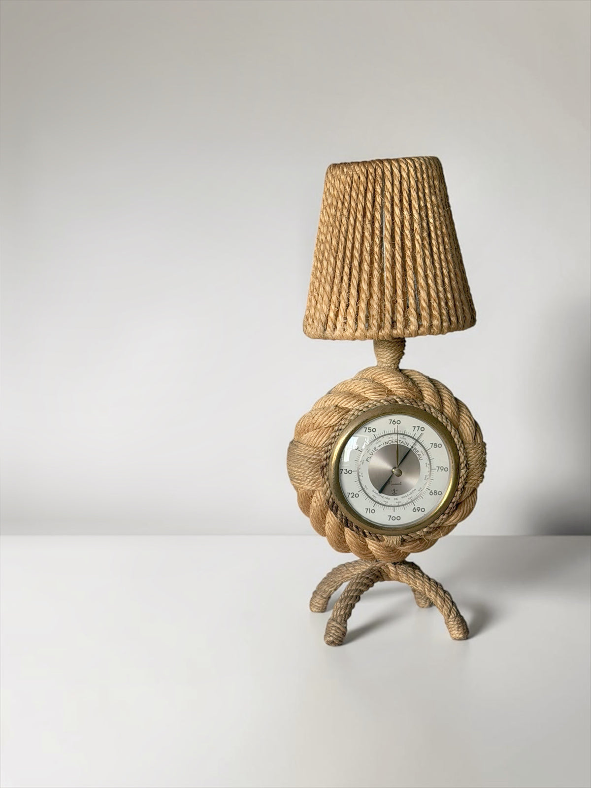 Rope Table Lamp with Maxant Precision Barometer by Adrien Audoux & Frida Minet, France, 1950s