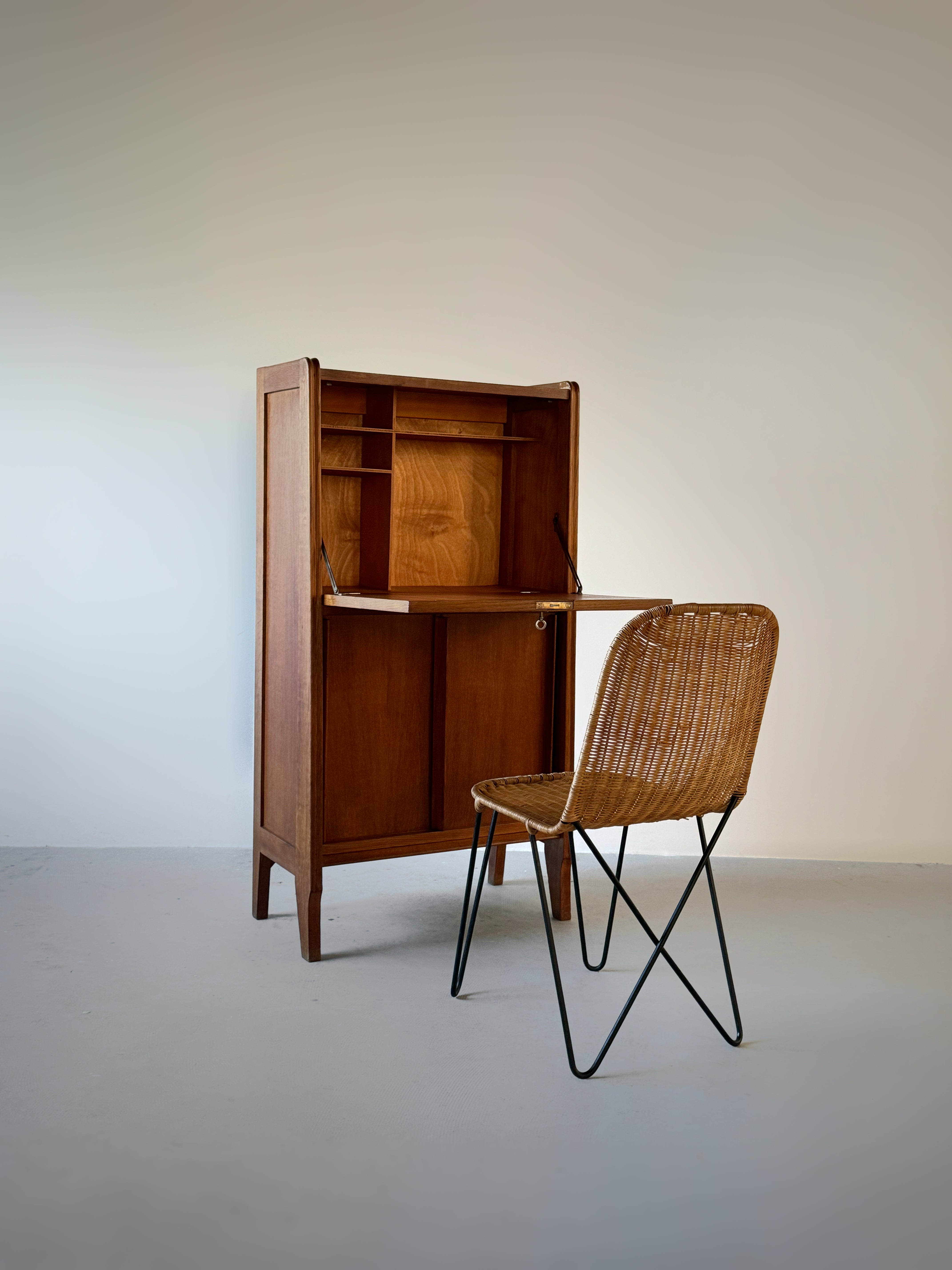 Oak secretary cabinet, France 1950s