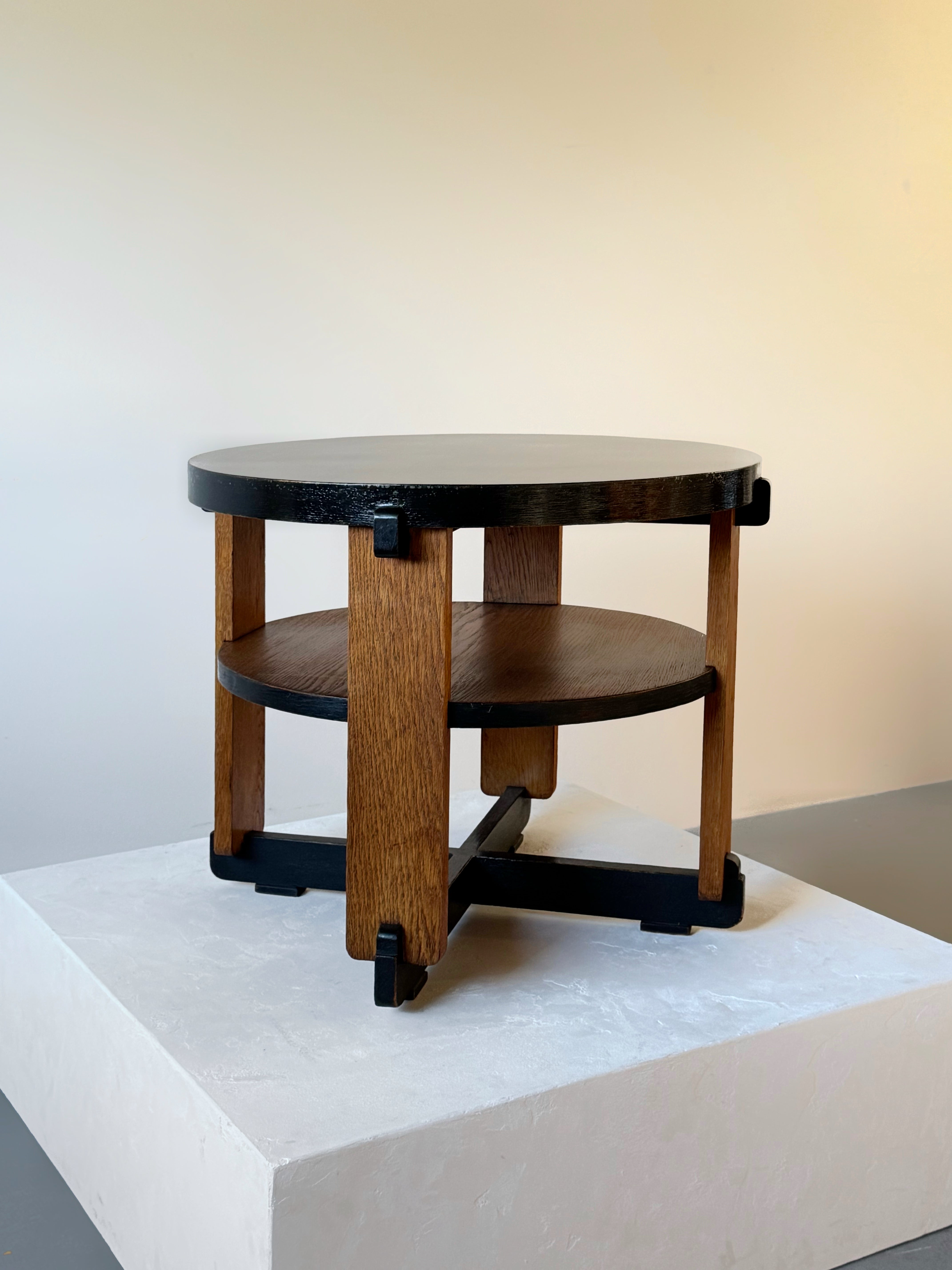 Oak Art Deco Modernist Side Table by Jan Brunott, Netherlands 1920s