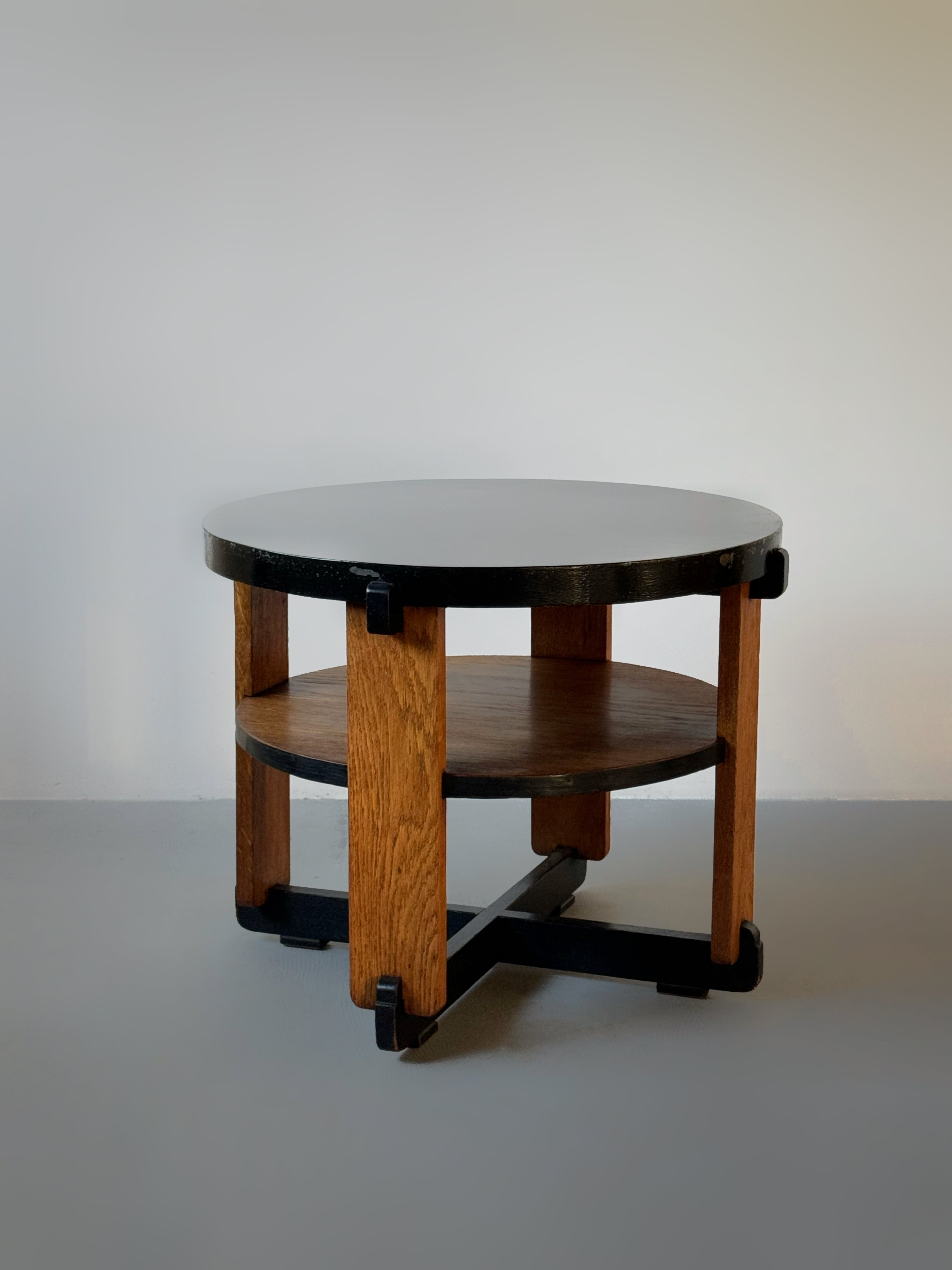 Oak Art Deco Modernist Side Table by Jan Brunott, Netherlands 1920s